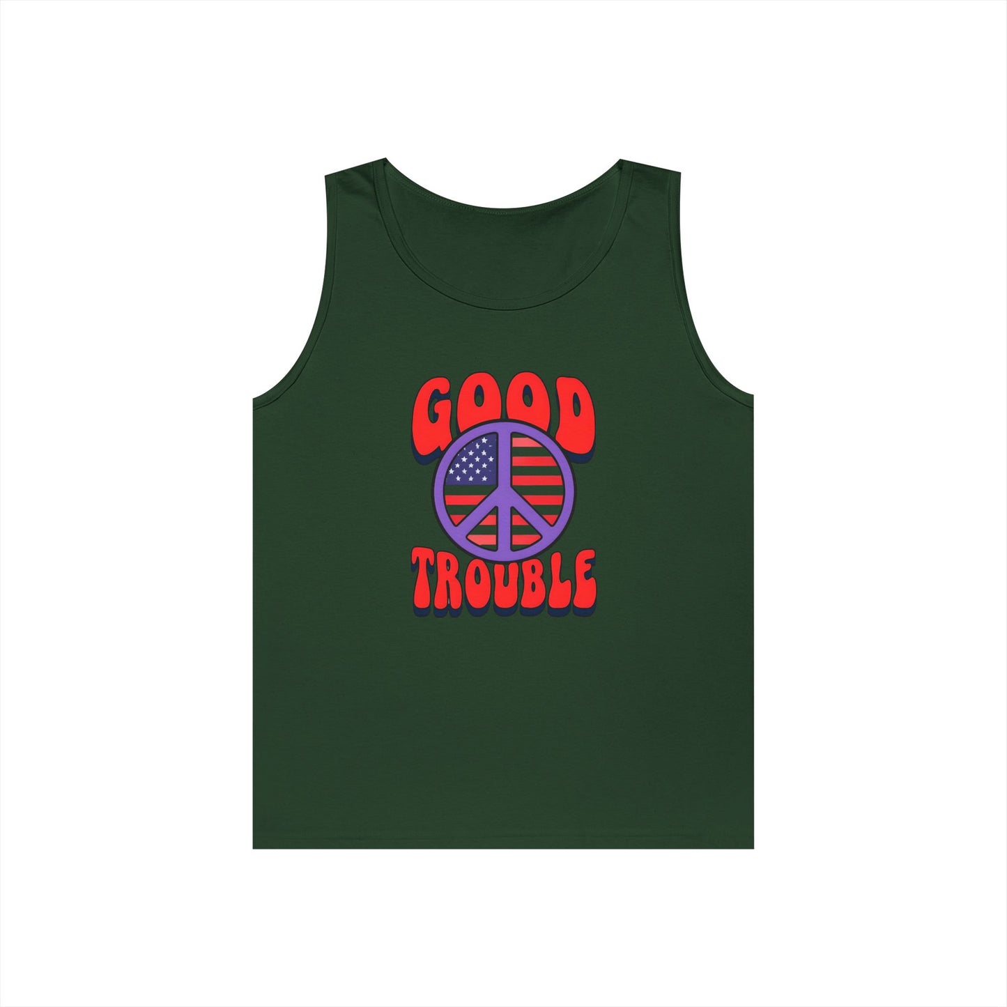 Patriotic Peace Tank Top - Unisex Heavy Cotton | Good Troubles Shirt for Summer, Beach, Travel, Festivals, BBQs