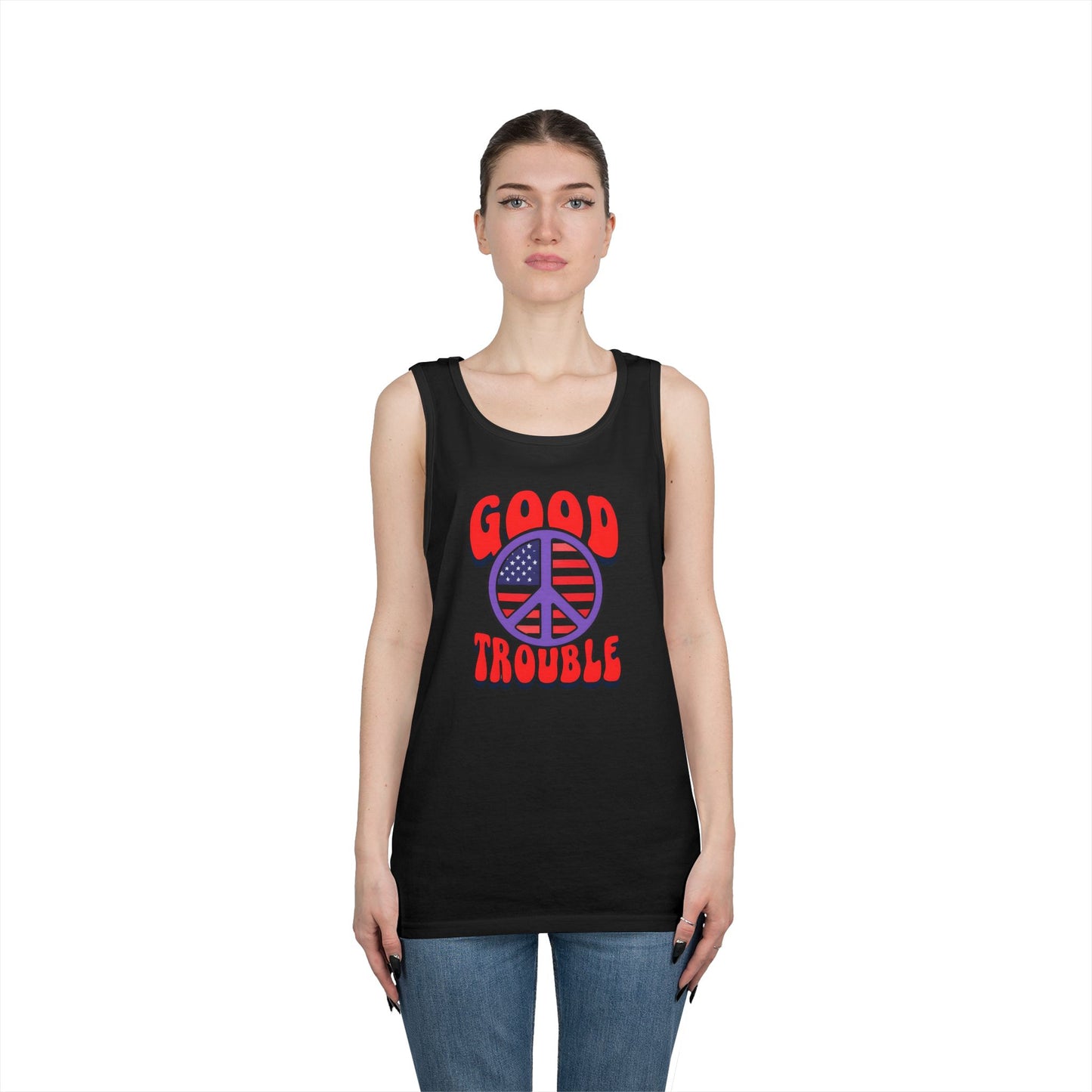 Patriotic Peace Tank Top - Unisex Heavy Cotton | Good Troubles Shirt for Summer, Beach, Travel, Festivals, BBQs