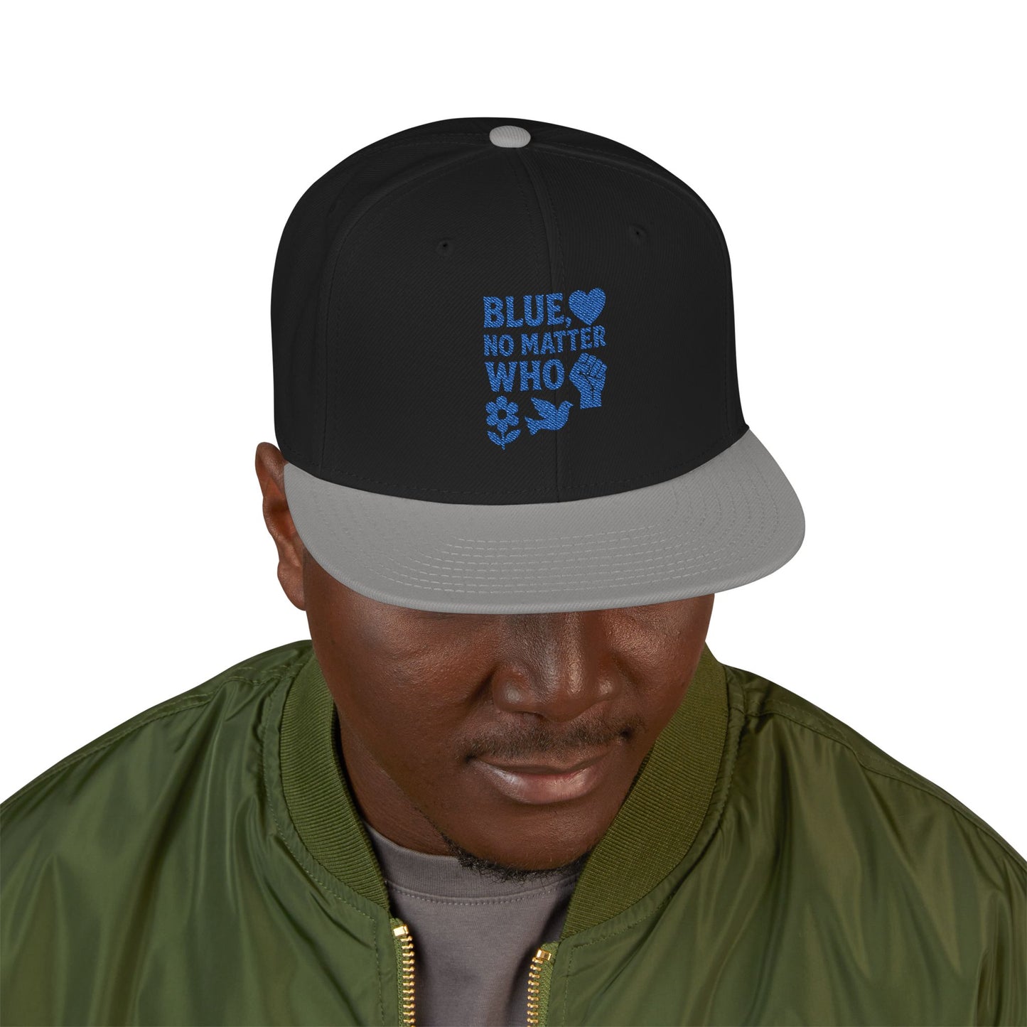 Blue, No Matter Who Cool Embroidered Snapback Hat for Trendsetters, Adjustable Cap, Gifts for Him, Streetwear Fashion, Summer Accessory, Casual Wear
