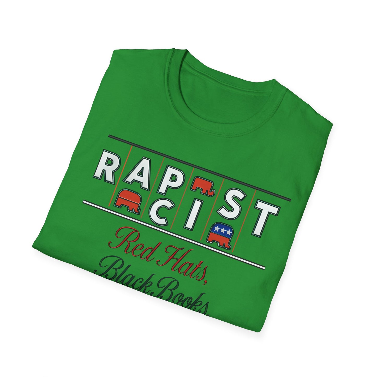 Red Hats, Black Book. Unisex Softstyle T-Shirt, Casual Tee, Statement Shirt, Political Humor, Gift for Activists, Unisex Graphic Tee
