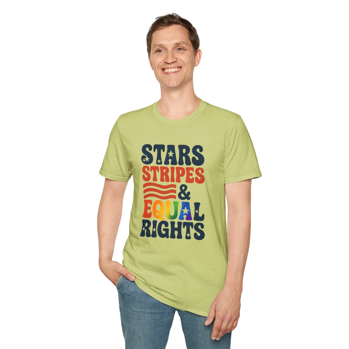 Stars Stripes and Equal Rights unisex tee, Casual protest Gift, LGBTQ tee, Unisex Softstyle Shirt,  Family Wear, gay rights