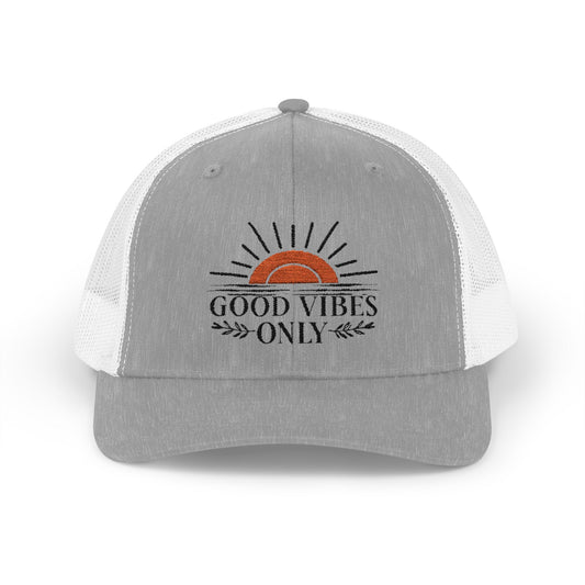 Good Vibes Only Trucker Cap, Summer and Spring headware, cool trendy trucker hat, gifts for him/her, summertime fun hat