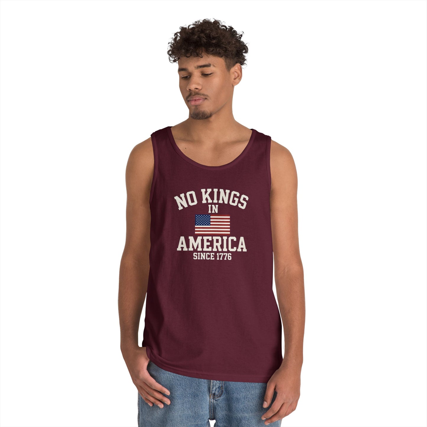 Unisex Heavy Cotton Tank Top - 'No Kings In America' Patriotic Tee, Independence Day Gift, Summer Wear, Casual Top, Freedom Statement Shirt