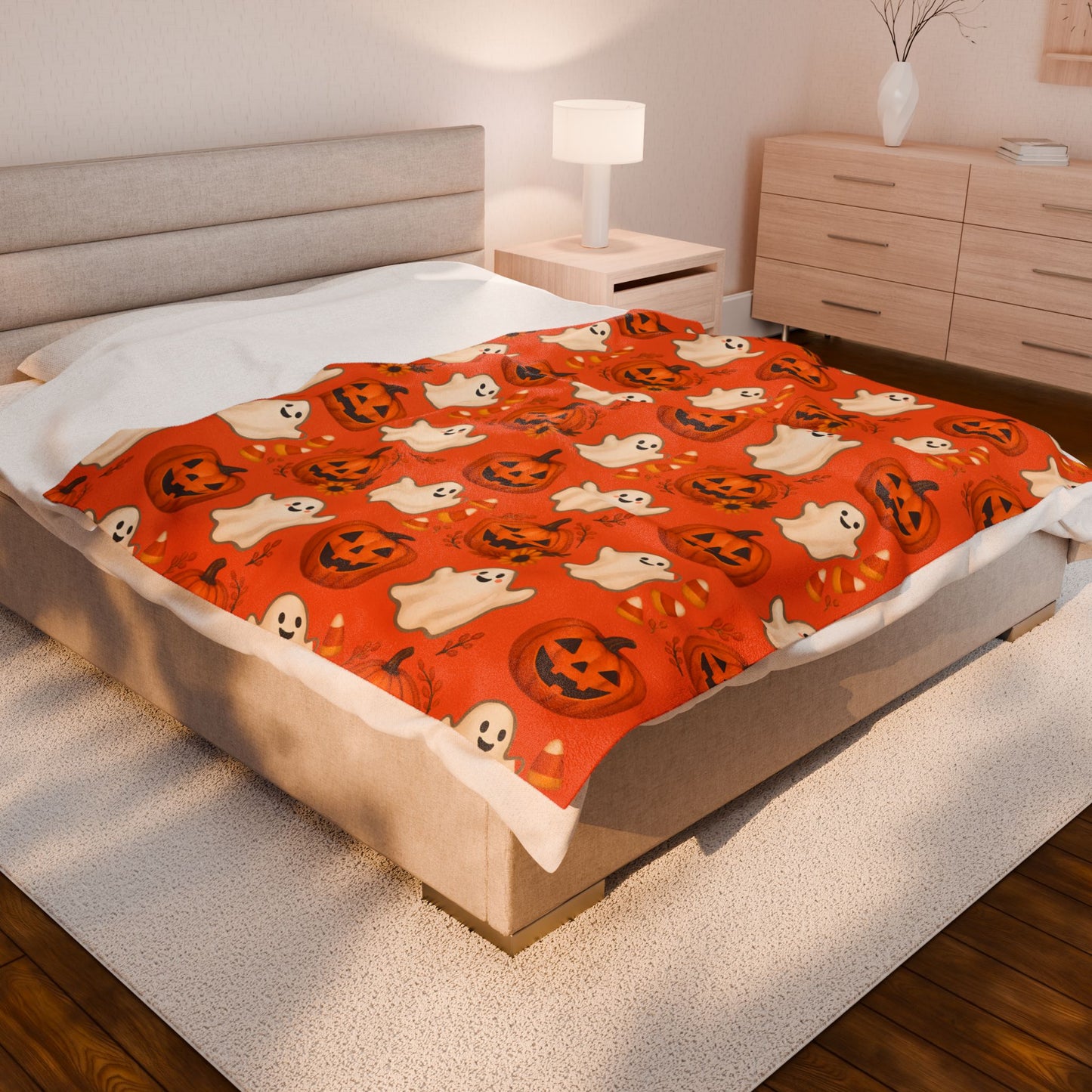 Halloween Velveteen Plush Blanket, Cozy Spooky Decor, Fall Festival Gift, Haunted House Accessories, Kids Room Snuggle