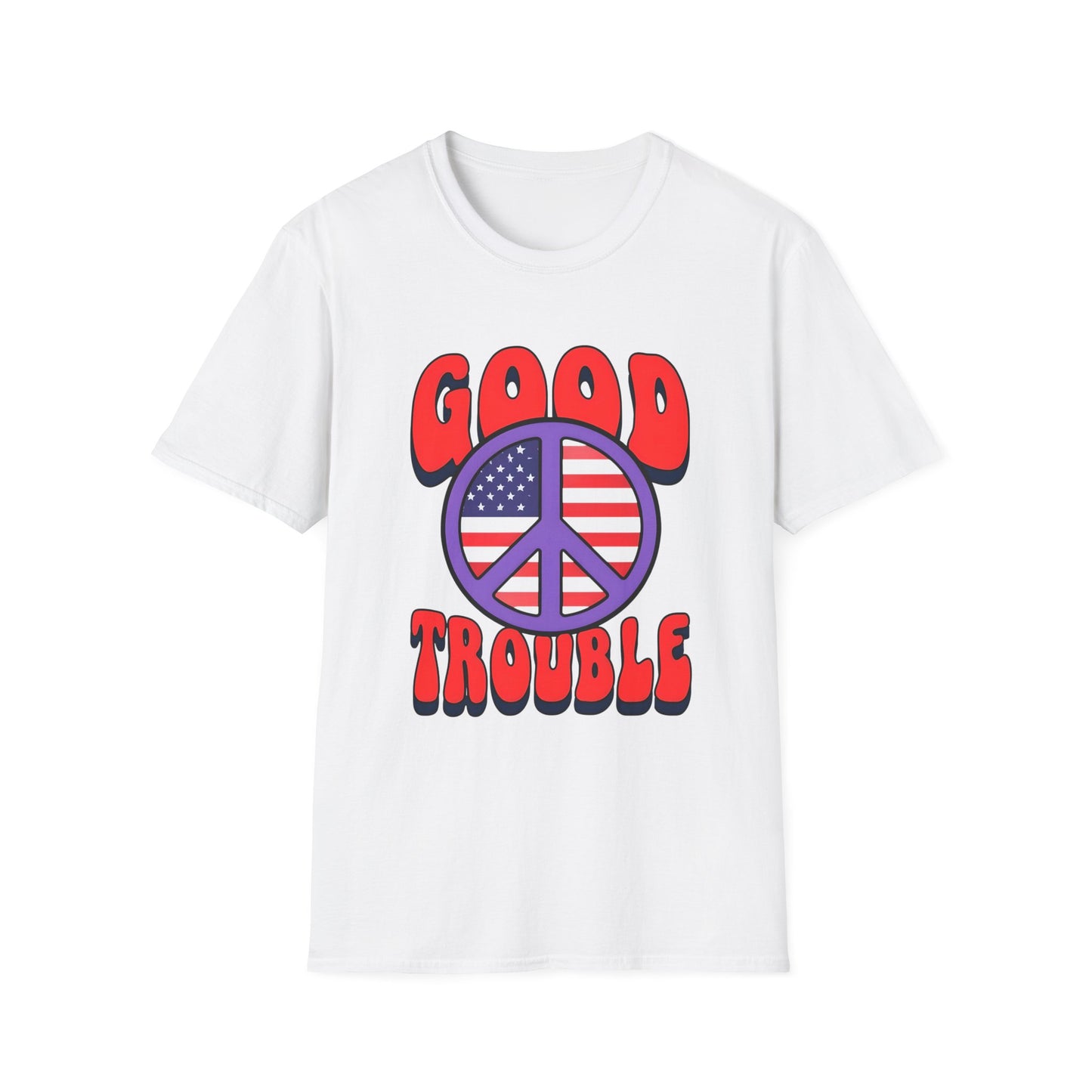 Peace & Good Trouble Unisex T-Shirt, Retro Graphic Tee, Casual Wear, Gift for Activists, July 4th Celebration Shirt