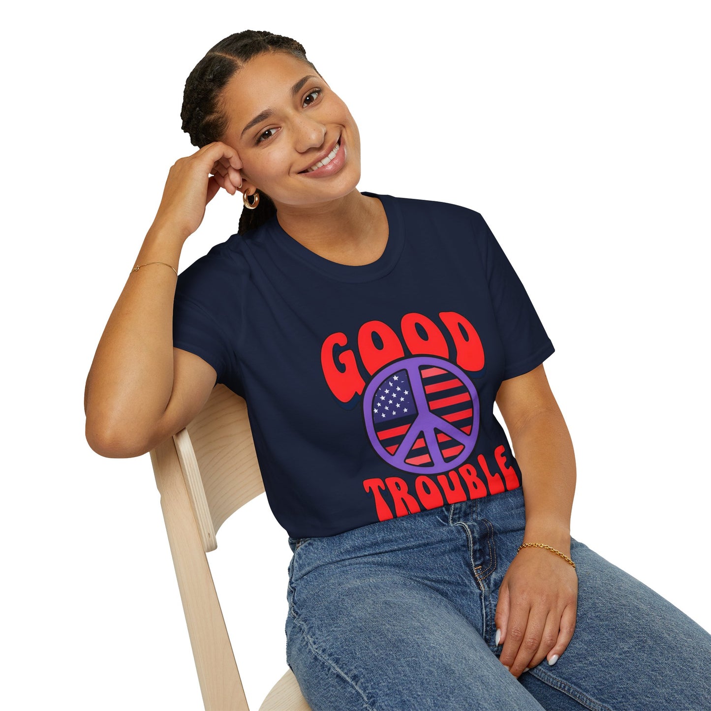 Peace & Good Trouble Unisex T-Shirt, Retro Graphic Tee, Casual Wear, Gift for Activists, July 4th Celebration Shirt
