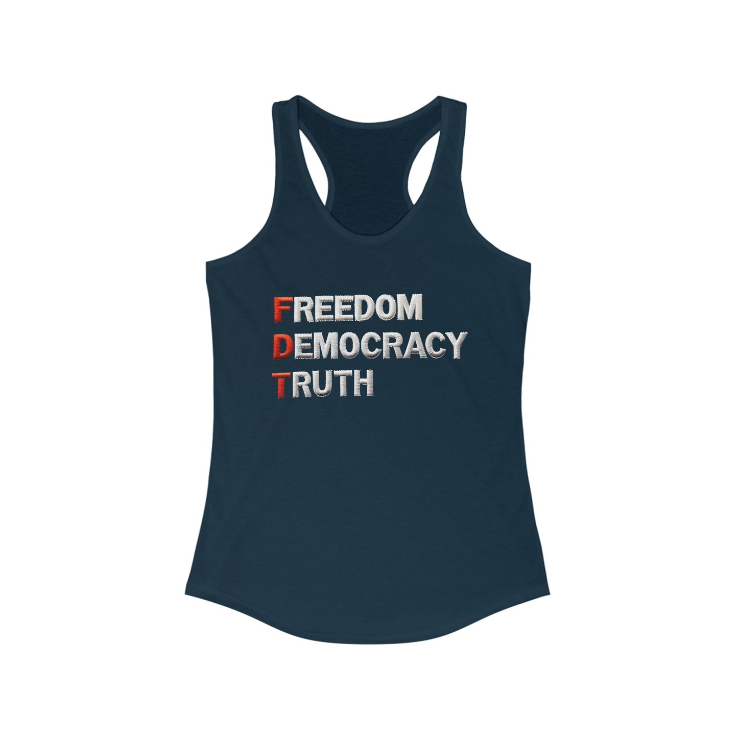 Freedom Democracy Truth Racerback Ladies Tank, Summer Workout Top, Women's Sportswear, Activist Clothing, Casual Fashion