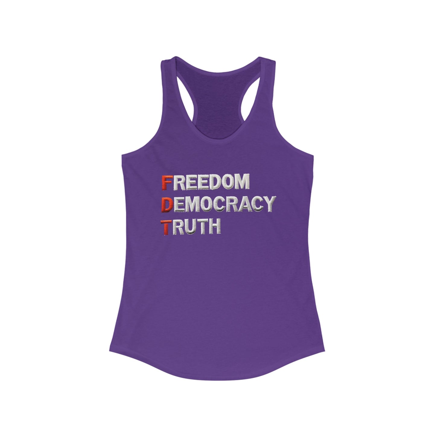 Freedom Democracy Truth Racerback Ladies Tank, Summer Workout Top, Women's Sportswear, Activist Clothing, Casual Fashion