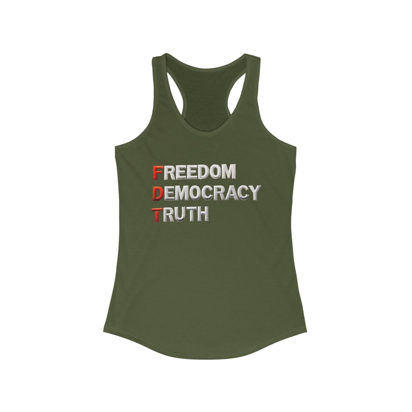Freedom Democracy Truth Racerback Ladies Tank, Summer Workout Top, Women's Sportswear, Activist Clothing, Casual Fashion