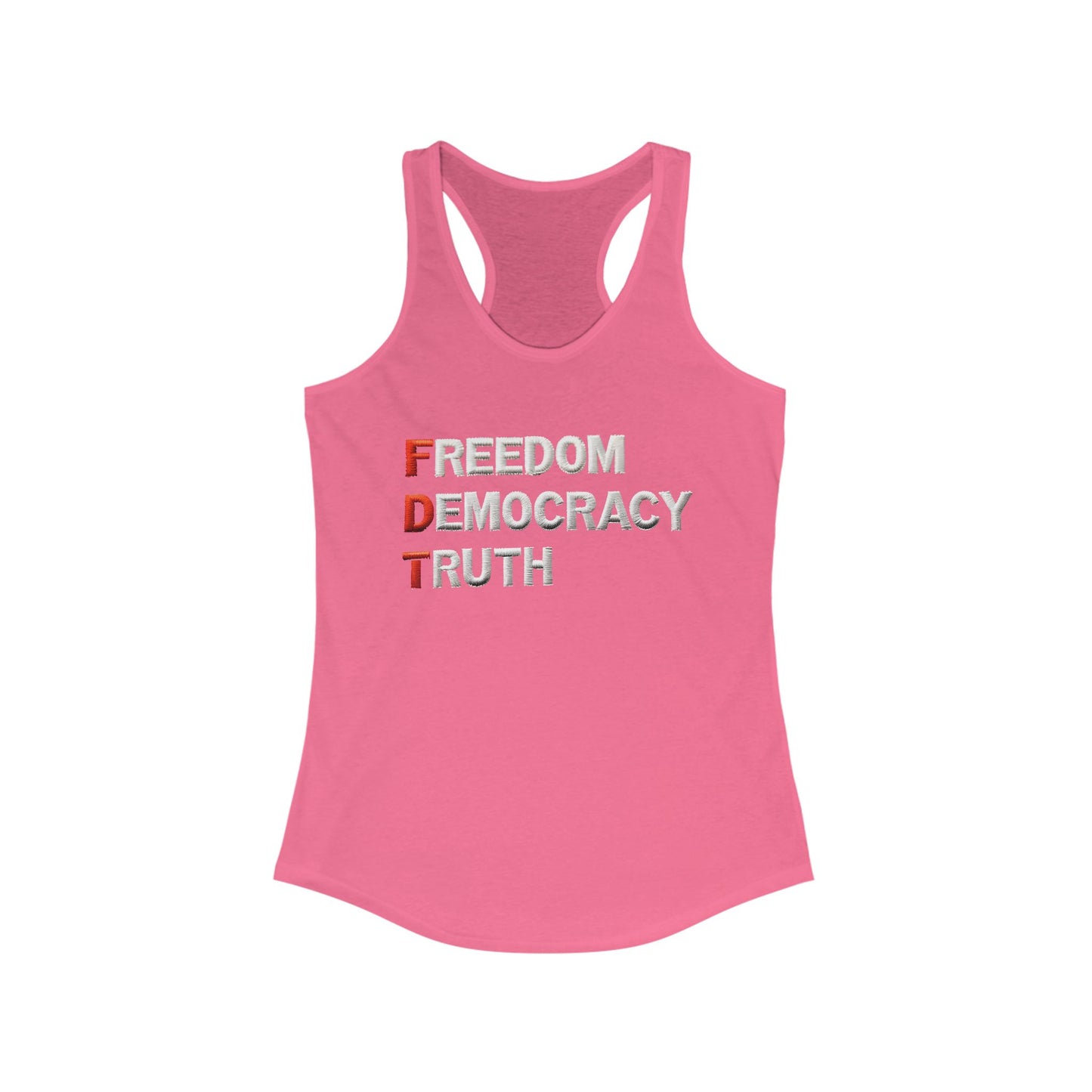 Freedom Democracy Truth Racerback Ladies Tank, Summer Workout Top, Women's Sportswear, Activist Clothing, Casual Fashion