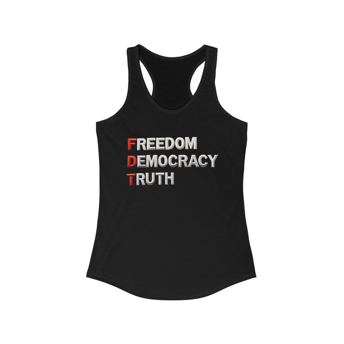 Freedom Democracy Truth Racerback Ladies Tank, Summer Workout Top, Women's Sportswear, Activist Clothing, Casual Fashion