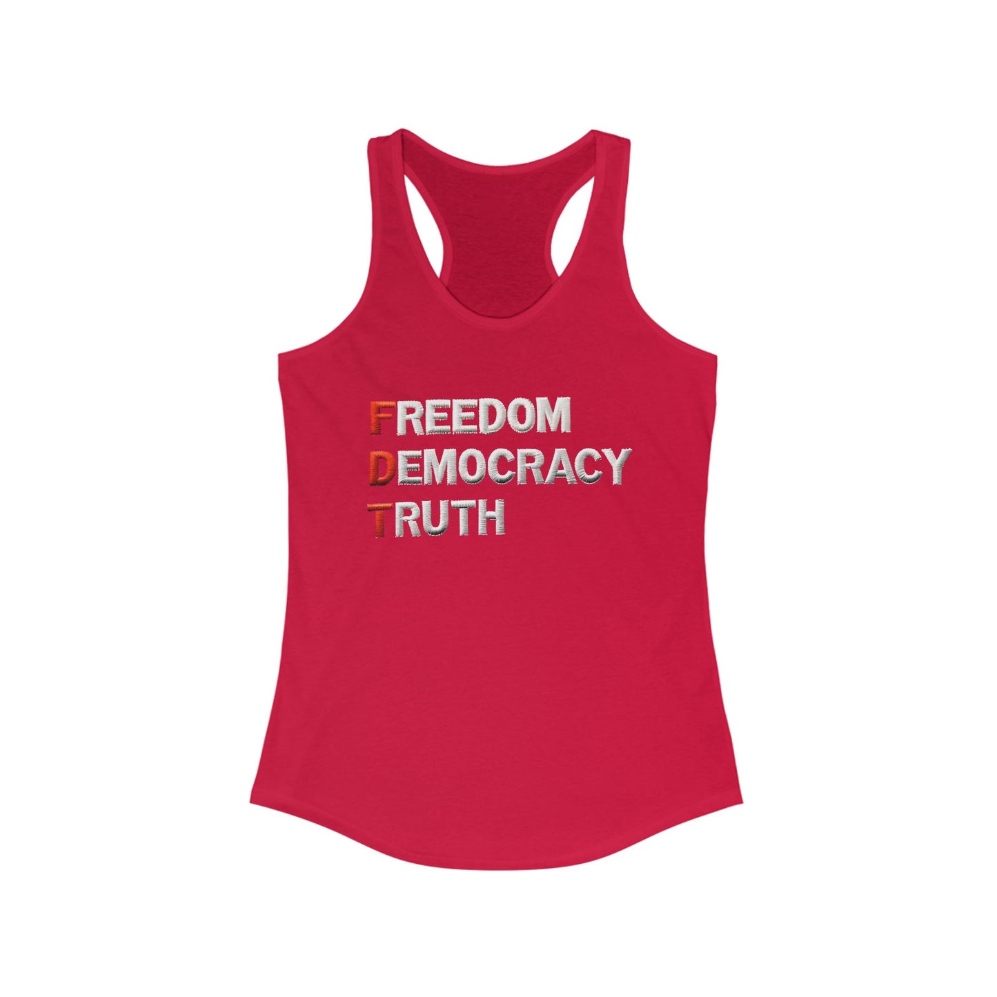 Freedom Democracy Truth Racerback Ladies Tank, Summer Workout Top, Women's Sportswear, Activist Clothing, Casual Fashion