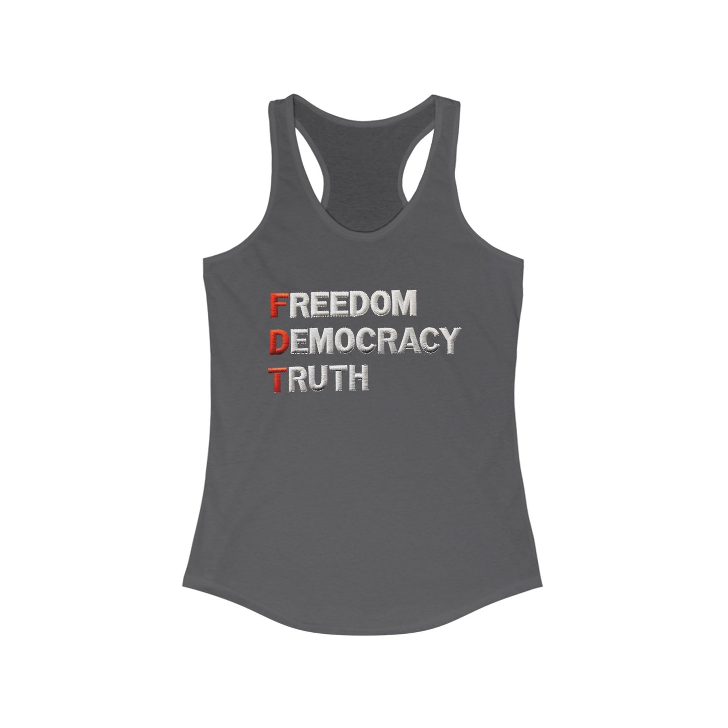 Freedom Democracy Truth Racerback Ladies Tank, Summer Workout Top, Women's Sportswear, Activist Clothing, Casual Fashion