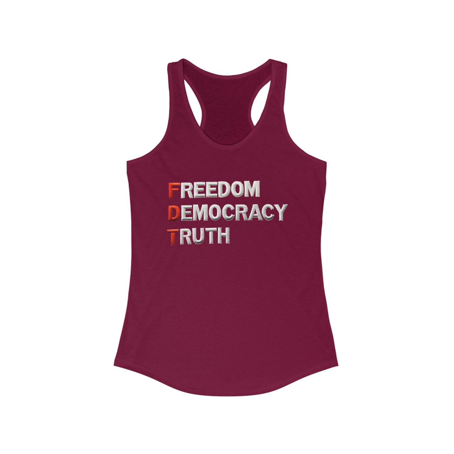 Freedom Democracy Truth Racerback Ladies Tank, Summer Workout Top, Women's Sportswear, Activist Clothing, Casual Fashion