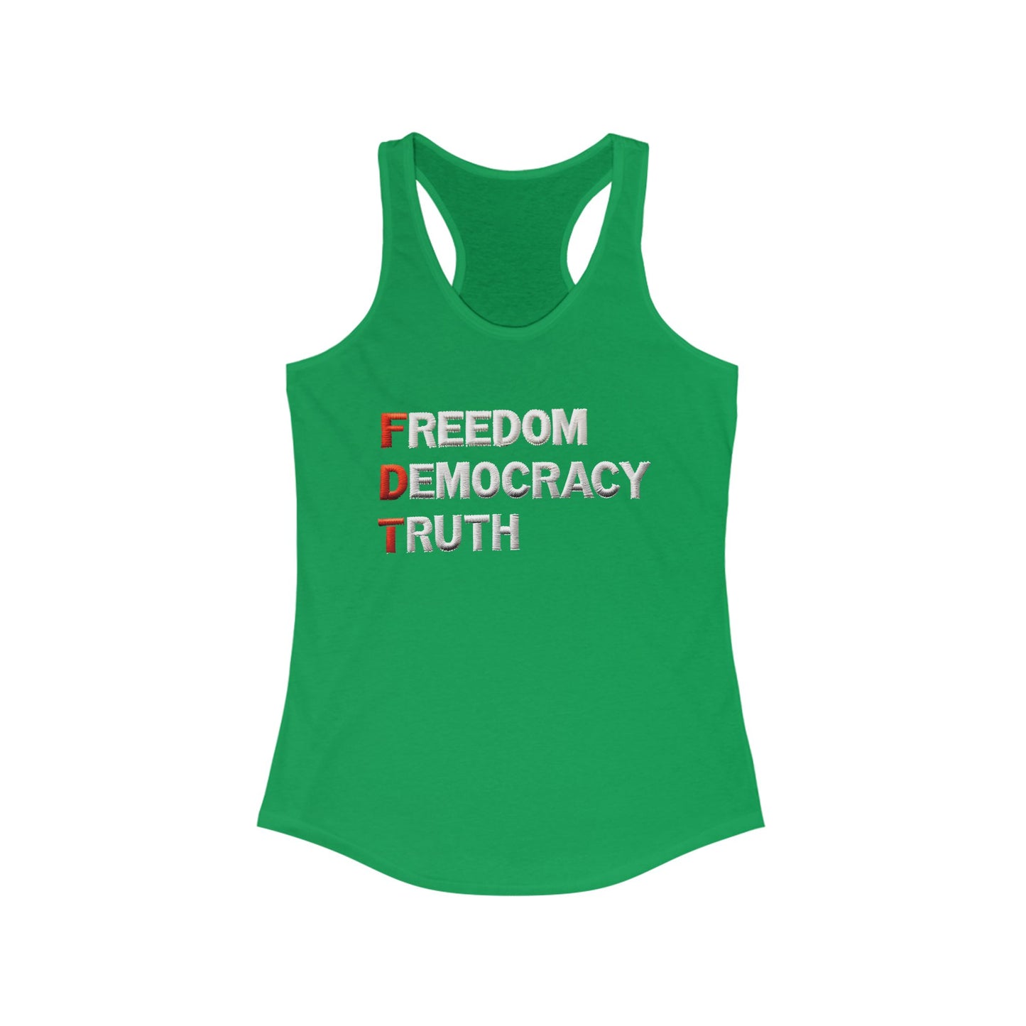 Freedom Democracy Truth Racerback Ladies Tank, Summer Workout Top, Women's Sportswear, Activist Clothing, Casual Fashion