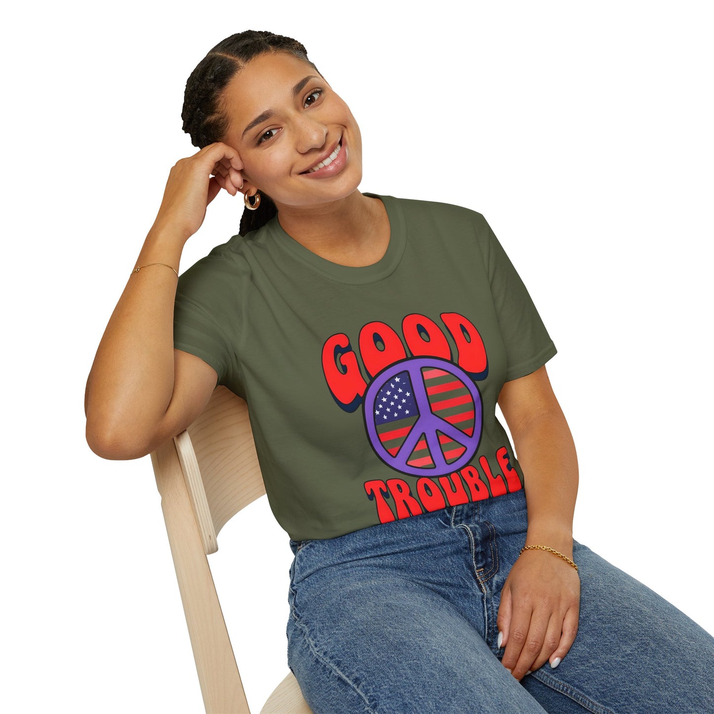 Peace & Good Trouble Unisex T-Shirt, Retro Graphic Tee, Casual Wear, Gift for Activists, July 4th Celebration Shirt