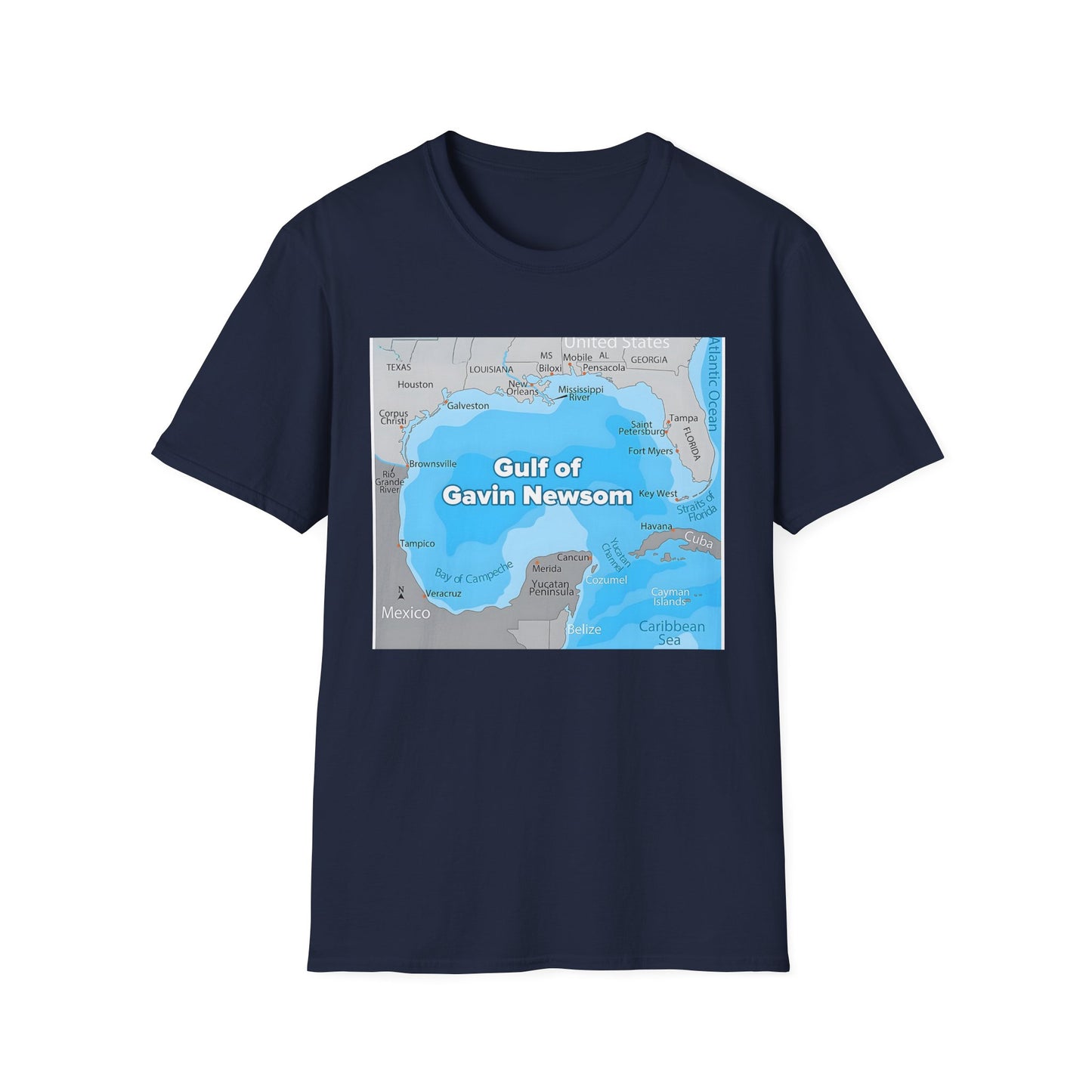 Gulf of Gavin Newsom Blue 2028 Unisex Softstyle T-Shirt, Political Tee, Election Day Shirt, Casual Fashion, Gift for Activists, Comfortable Everyday Wear