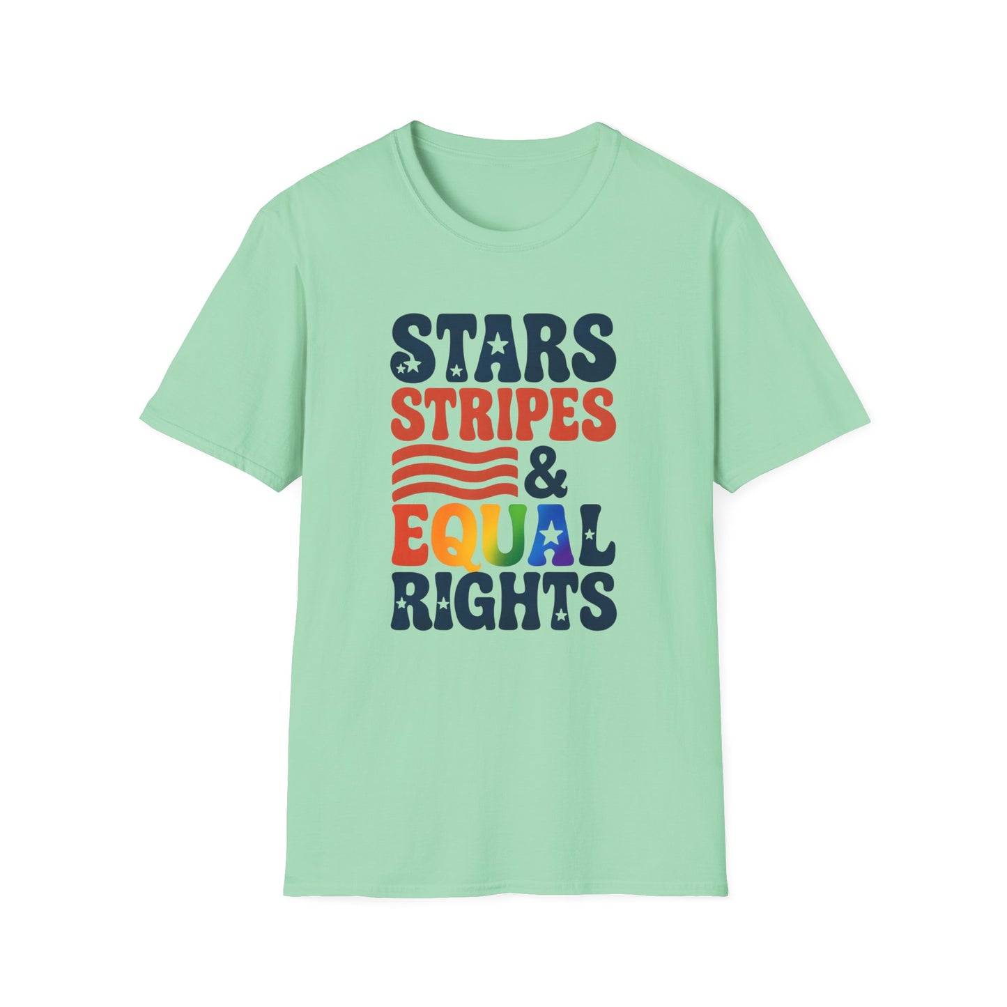 Stars Stripes and Equal Rights unisex tee, Casual protest Gift, LGBTQ tee, Unisex Softstyle Shirt,  Family Wear, gay rights