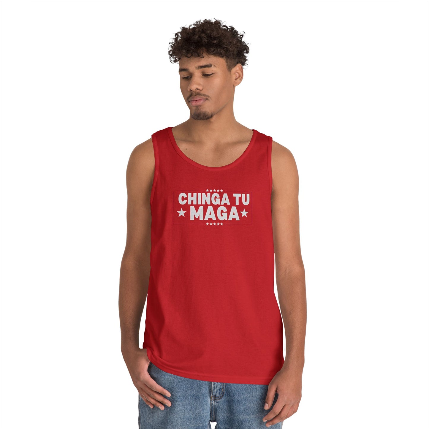 Chinga Tu Maga Tank Top | Unisex Heavy Cotton Tank | Casual Summer Wear, Funny Gift, Party Outfit, LGBTQ+ Pride Apparel, Statement Tee