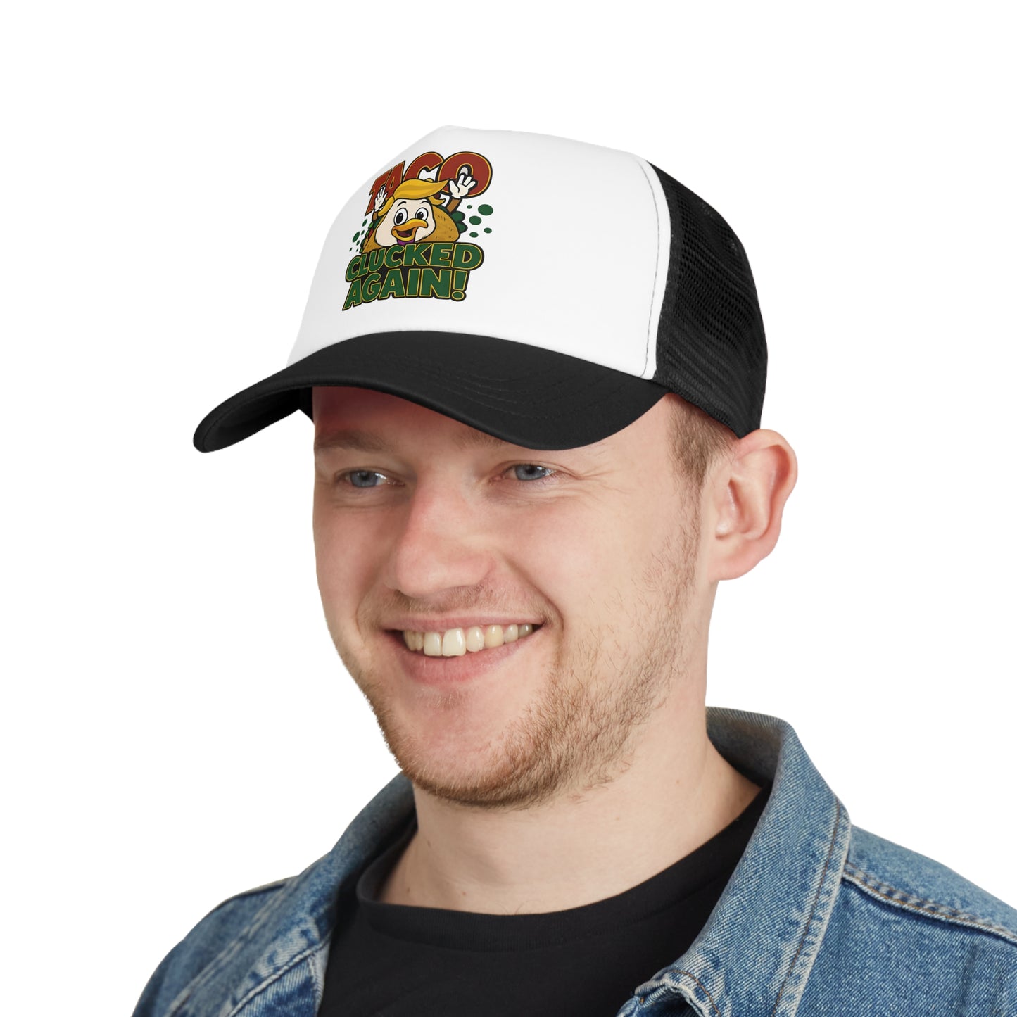 Funny Taco Mesh Cap - Taco Lovers Trucker Hat, Gift for Foodies, Quirky Fashion Accessory, BBQ, Party, Culinary Fun, Clucked Again!
