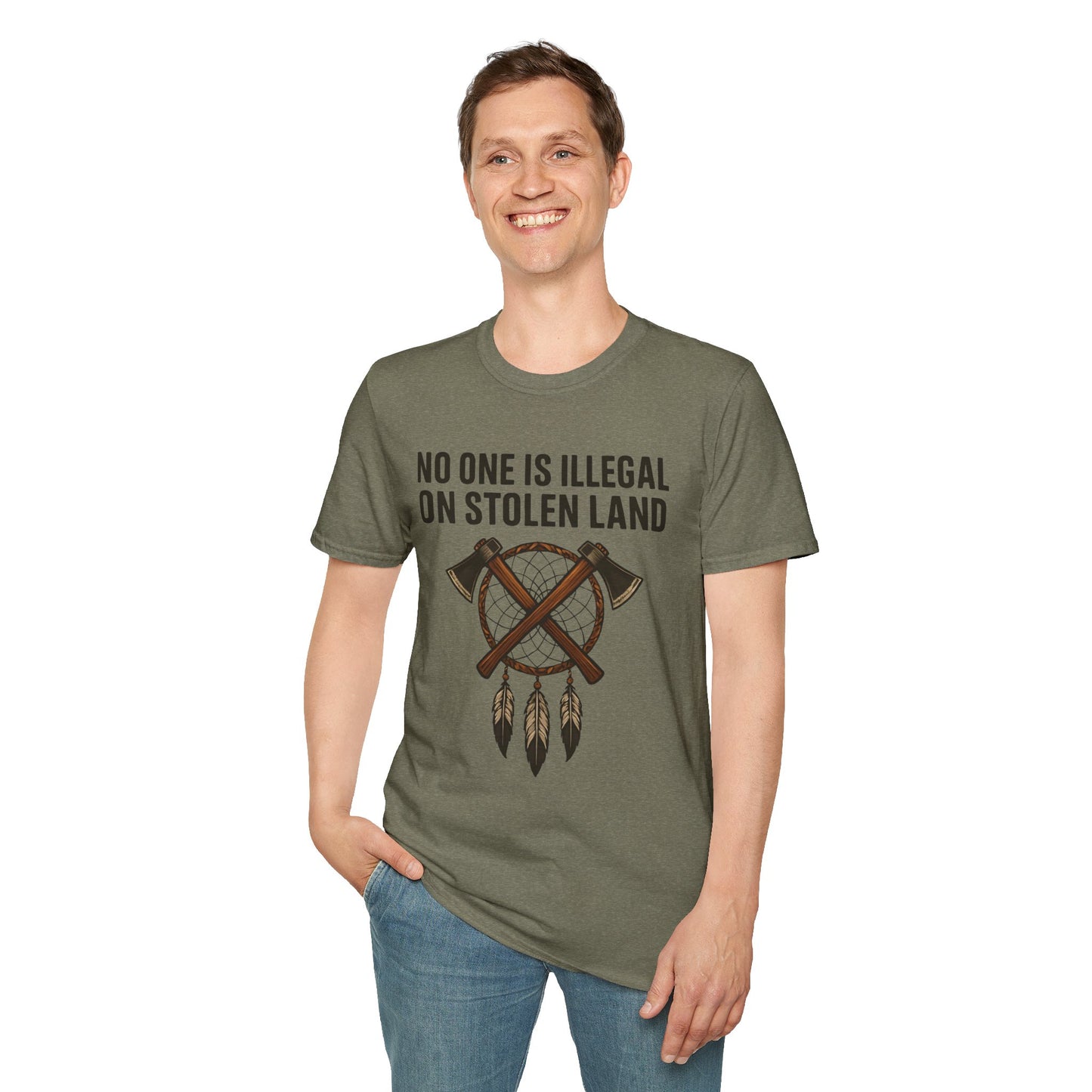 No One is illegal on Stolen Land t-shirt | Eco-Friendly Apparel, Casual Wear, Statement Tee, Social Justice Shirt, Gift Idea