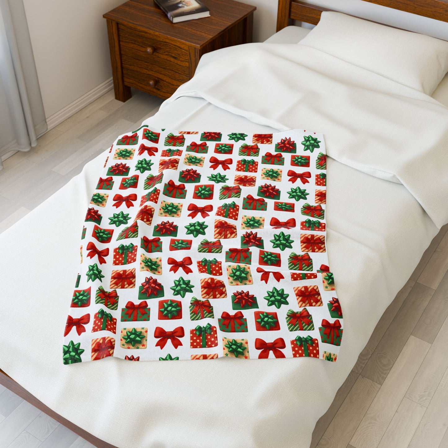 Festive Gift Print Velveteen Plush Blanket | Cozy Holiday Throw | Christmas Decor | Winter Gift | Soft and Warm Blanket