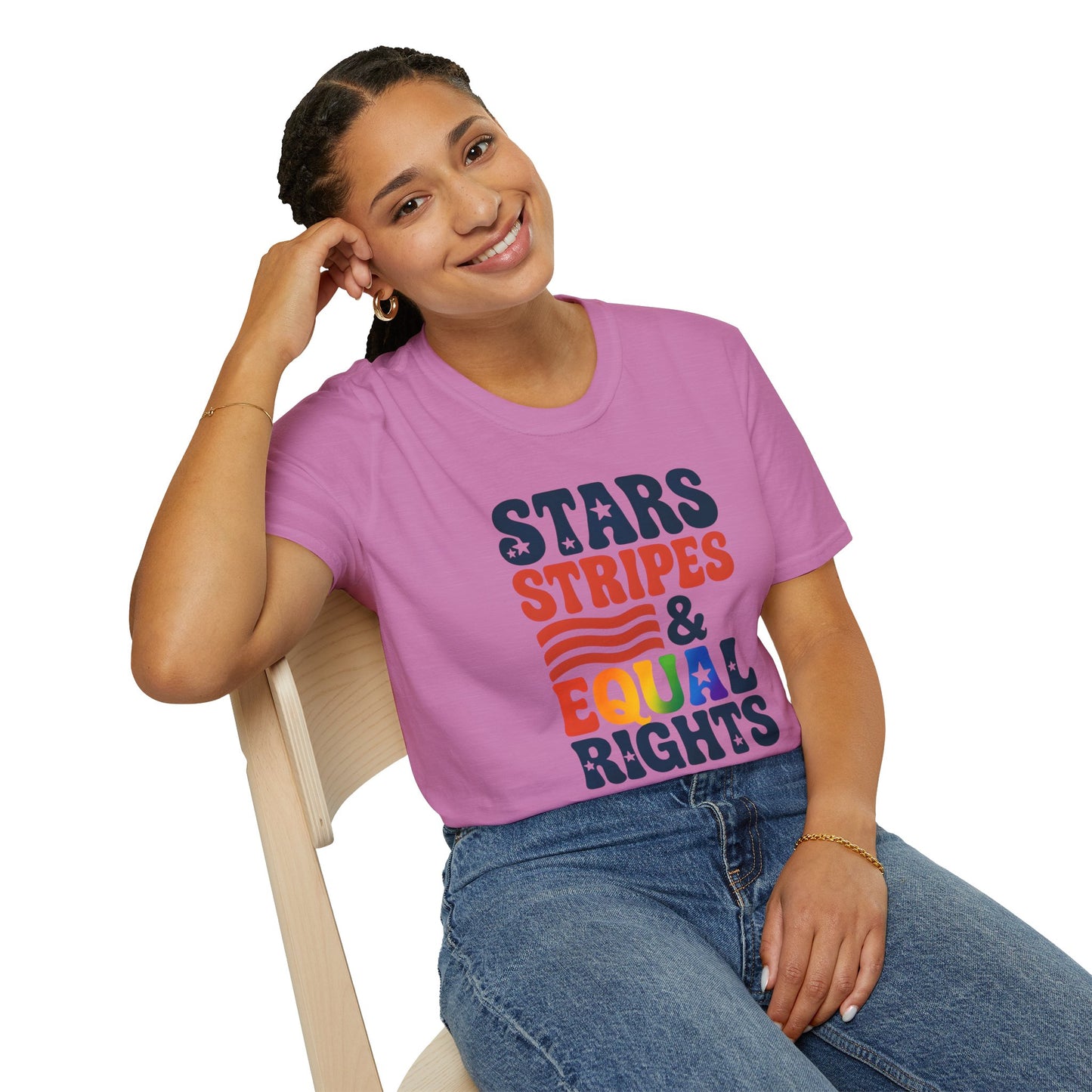 Stars Stripes and Equal Rights unisex tee, Casual protest Gift, LGBTQ tee, Unisex Softstyle Shirt,  Family Wear, gay rights