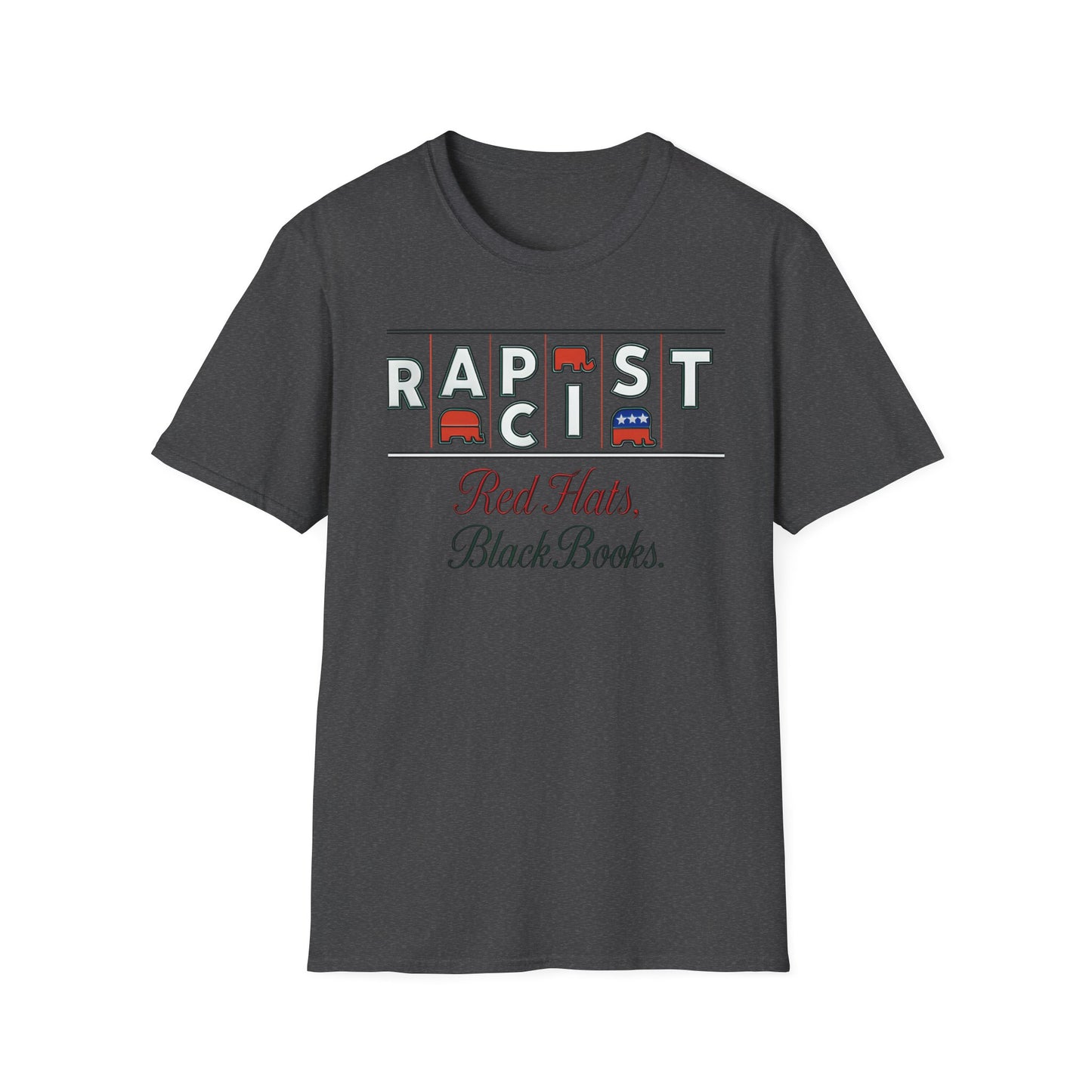 Red Hats, Black Book. Unisex Softstyle T-Shirt, Casual Tee, Statement Shirt, Political Humor, Gift for Activists, Unisex Graphic Tee