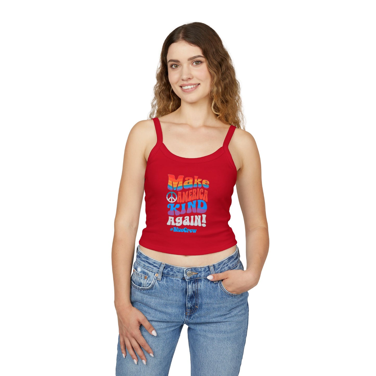 Make America Kind Again #BlueCrew Spaghetti Strap Tank Top, Blue Crew Tank top, Blue Crew Spaghetti Strap Tank Top