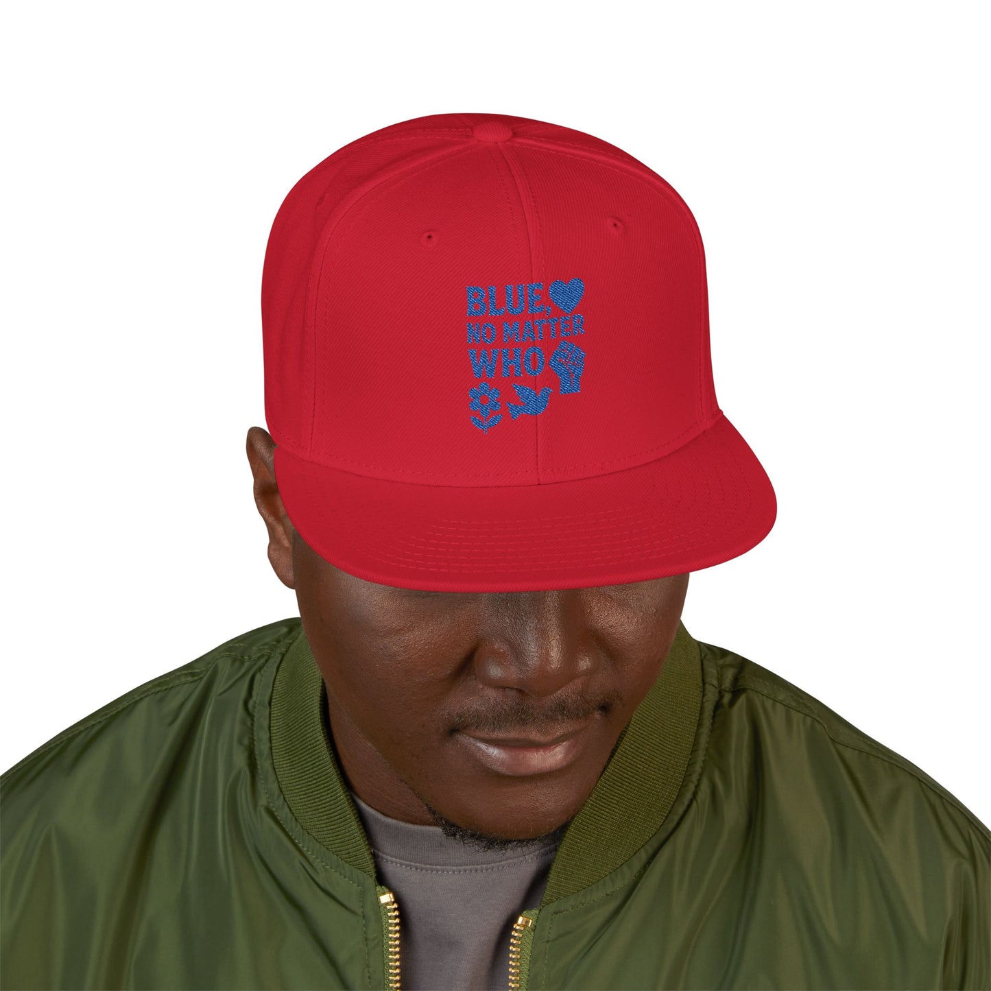 Blue, No Matter Who Cool Embroidered Snapback Hat for Trendsetters, Adjustable Cap, Gifts for Him, Streetwear Fashion, Summer Accessory, Casual Wear