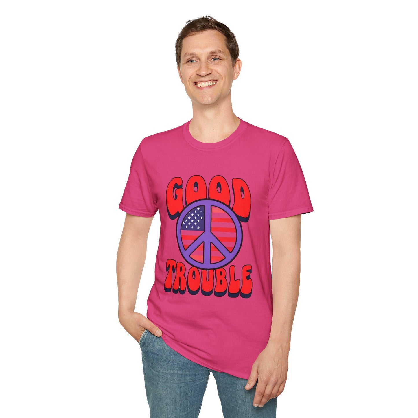 Peace & Good Trouble Unisex T-Shirt, Retro Graphic Tee, Casual Wear, Gift for Activists, July 4th Celebration Shirt