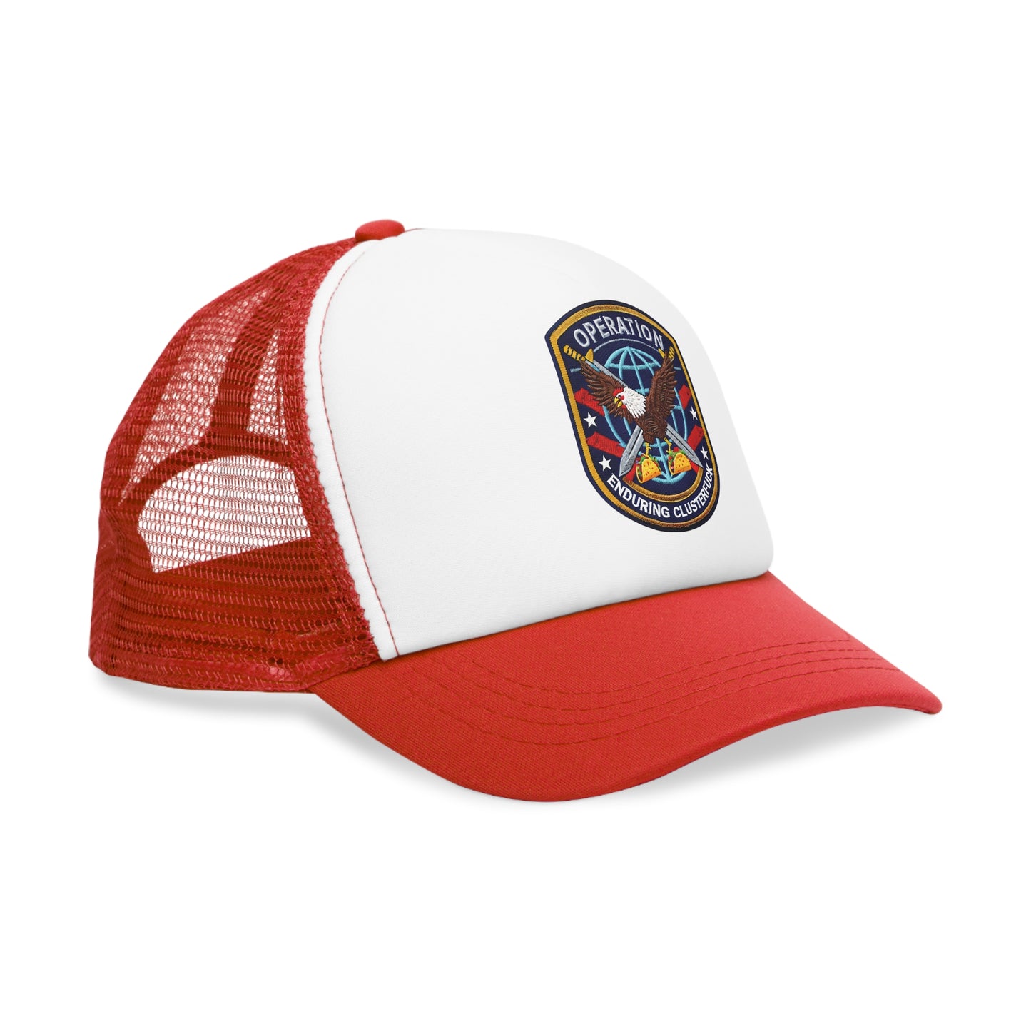 Operation Clusterfuck Mesh Cap, Trucker Hat, Military Cap, Red, White and Blue Fitted Hat, Outdoor Sports Hat, Gift for Veterans