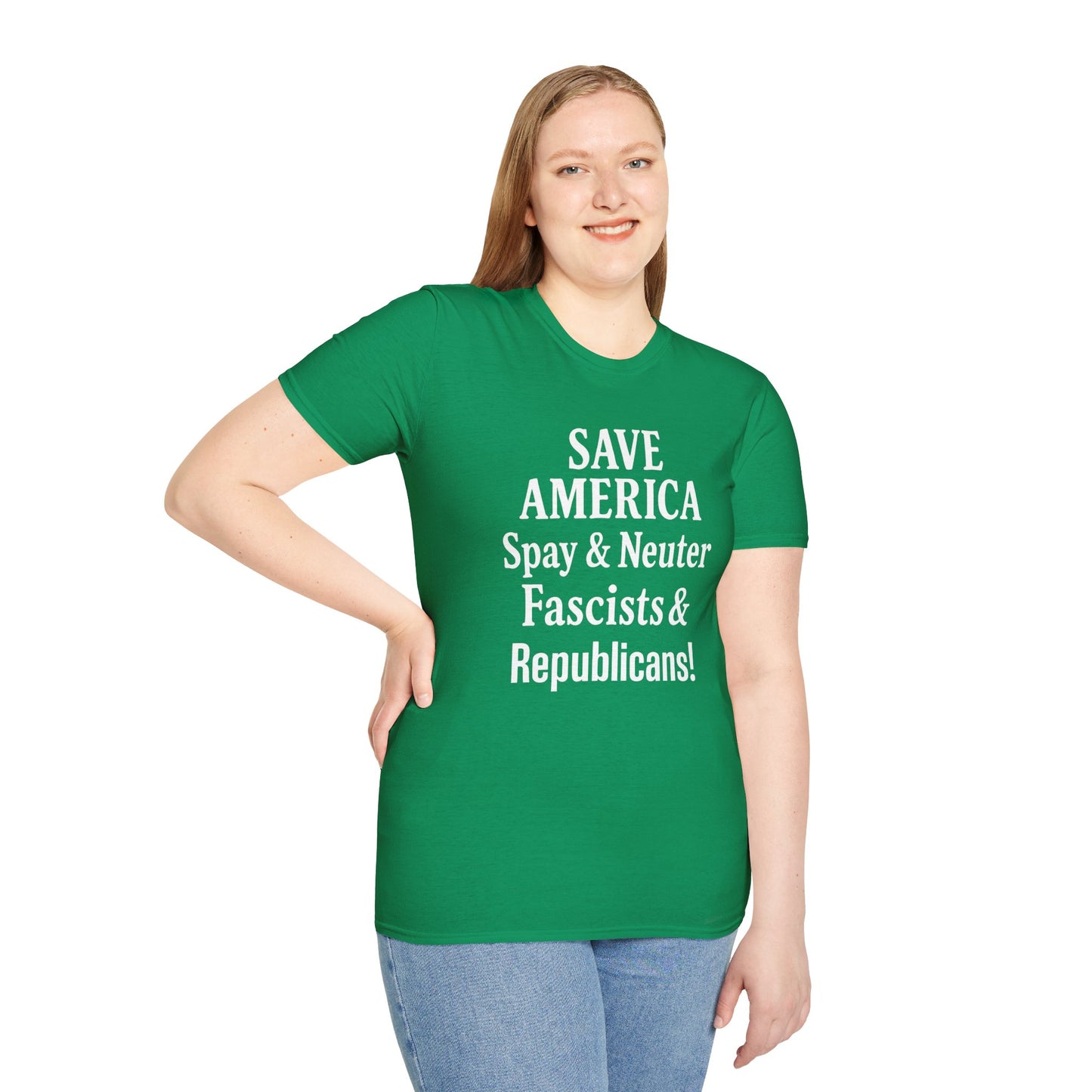 Save America, Spay & Neuter Fascists and Republicans Unisex T-shirt ,Activism Apparel, Casual Wear, Gift for Advocates, Black Tee