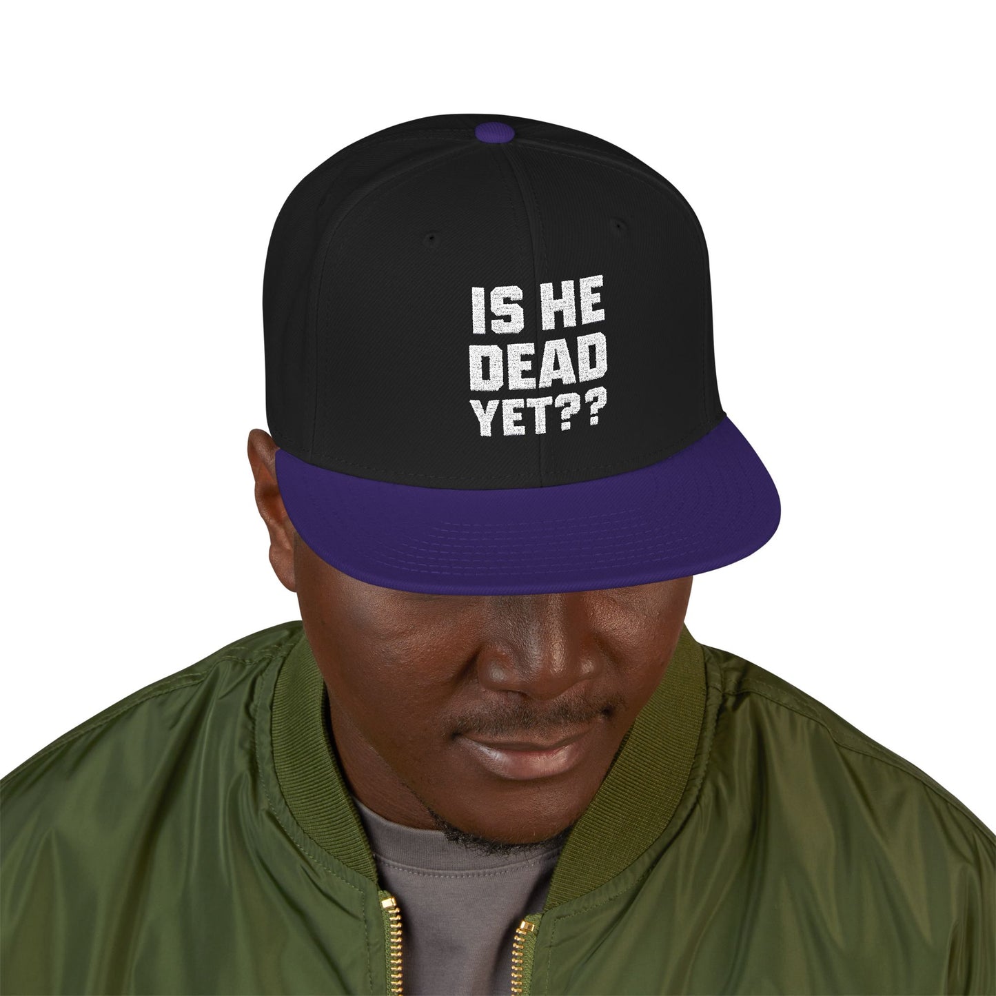Is He Dead Yet?? Snapback Hat, Humorous Embroidered Cap, Casual Headwear for Friends, Party Accessory, Gift for Gamers