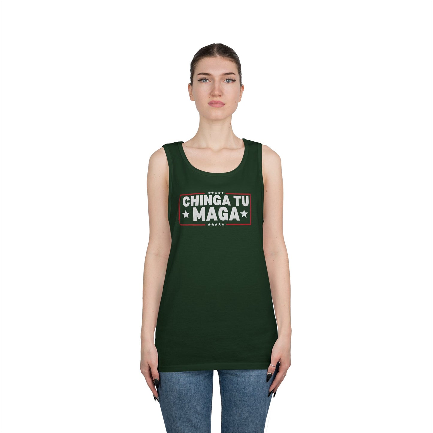 Chinga Tu Maga Tank Top | Unisex Heavy Cotton Tank | Casual Summer Wear, Funny Gift, Party Outfit, LGBTQ+ Pride Apparel, Statement Tee
