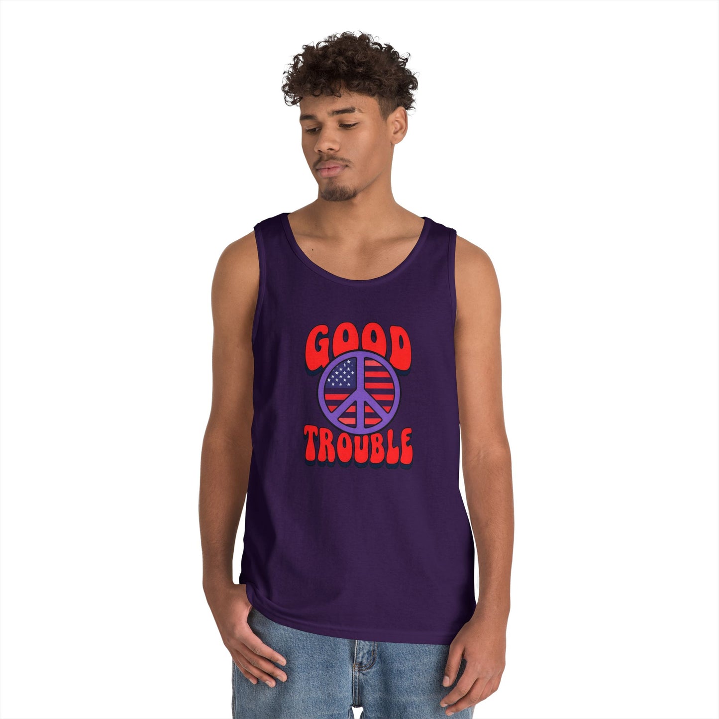 Patriotic Peace Tank Top - Unisex Heavy Cotton | Good Troubles Shirt for Summer, Beach, Travel, Festivals, BBQs