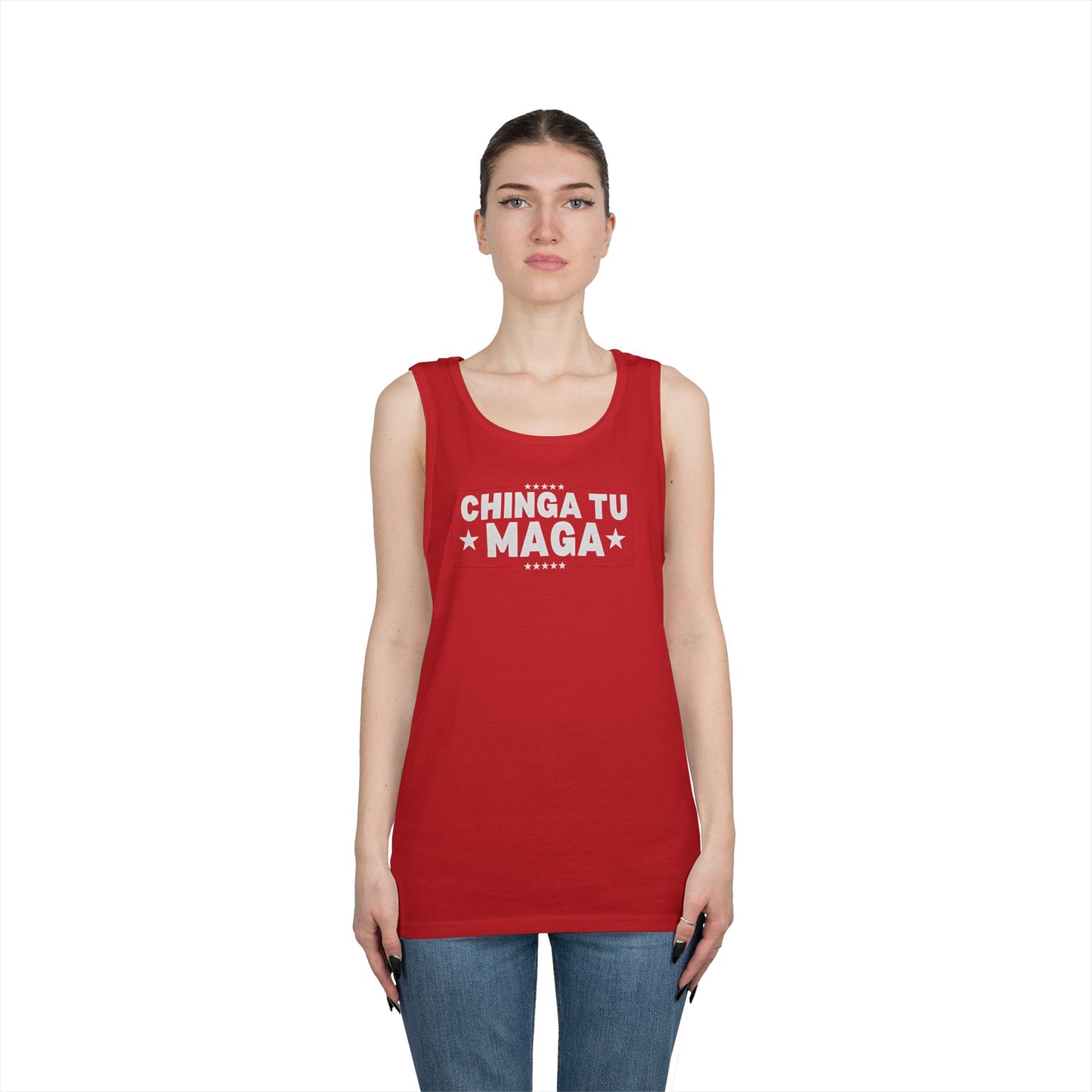 Chinga Tu Maga Tank Top | Unisex Heavy Cotton Tank | Casual Summer Wear, Funny Gift, Party Outfit, LGBTQ+ Pride Apparel, Statement Tee