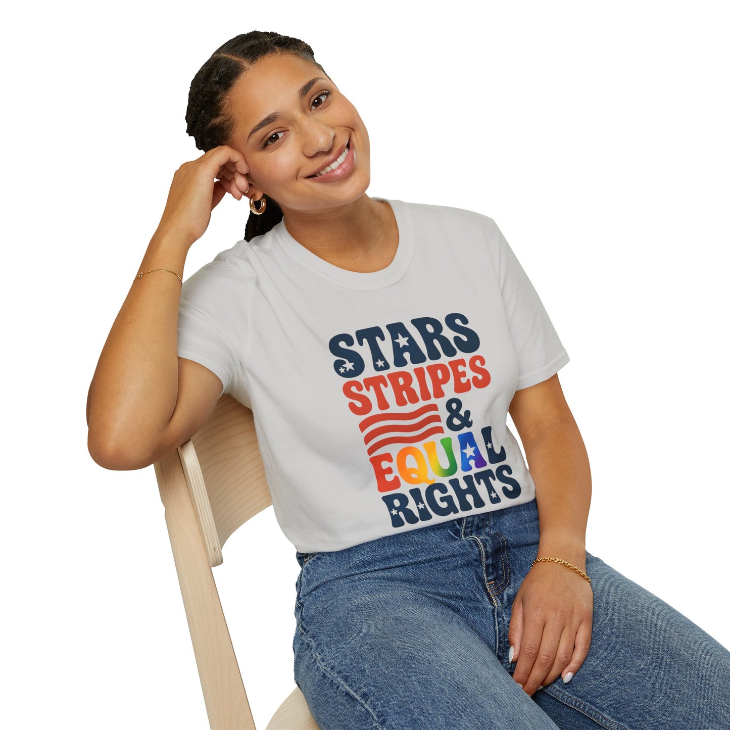 Stars Stripes and Equal Rights unisex tee, Casual protest Gift, LGBTQ tee, Unisex Softstyle Shirt,  Family Wear, gay rights