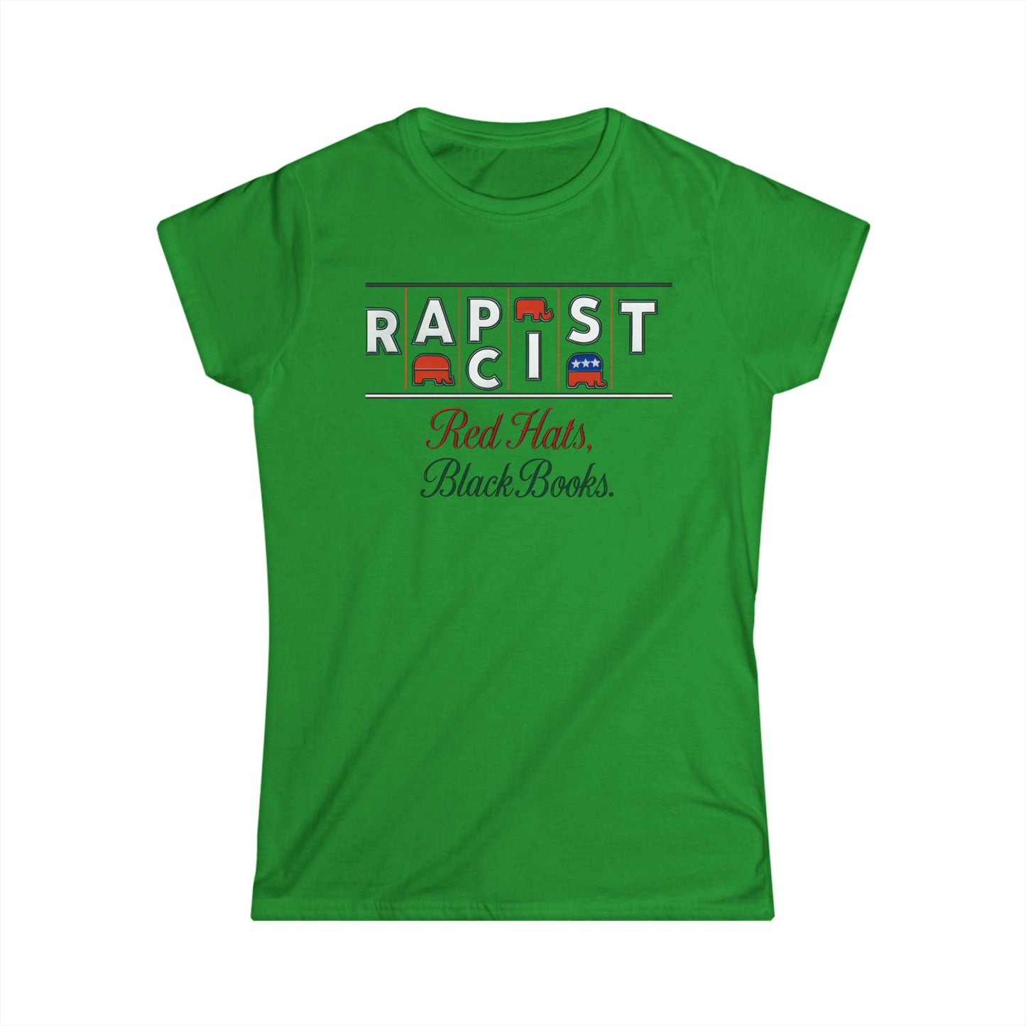 Red Hats, Black Books. Women’s Softstyle Tee: Bold Statement Shirt for Activists, Everyday Wear, Gifts for Friends, Protest Apparel, Comfortable Fashion