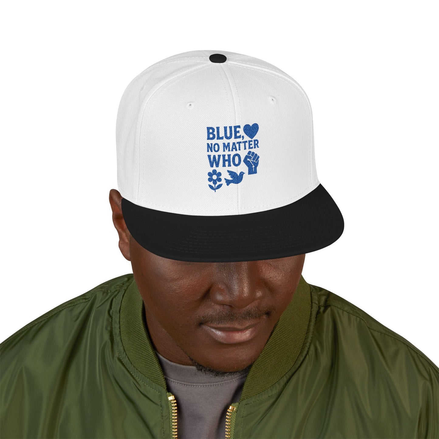 Blue, No Matter Who Cool Embroidered Snapback Hat for Trendsetters, Adjustable Cap, Gifts for Him, Streetwear Fashion, Summer Accessory, Casual Wear