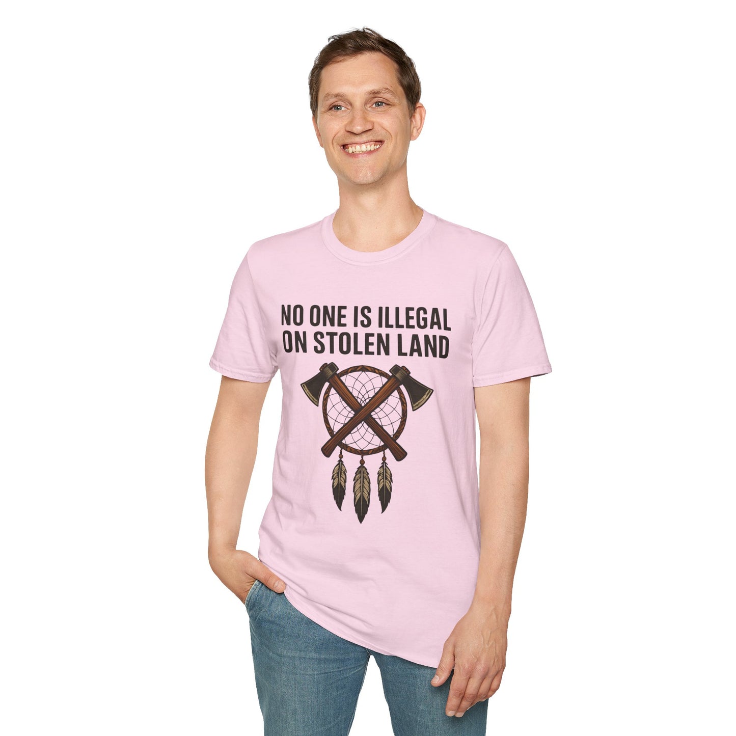 No One is illegal on Stolen Land t-shirt | Eco-Friendly Apparel, Casual Wear, Statement Tee, Social Justice Shirt, Gift Idea