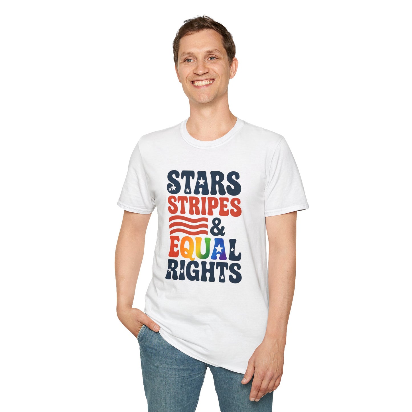 Stars Stripes and Equal Rights unisex tee, Casual protest Gift, LGBTQ tee, Unisex Softstyle Shirt,  Family Wear, gay rights