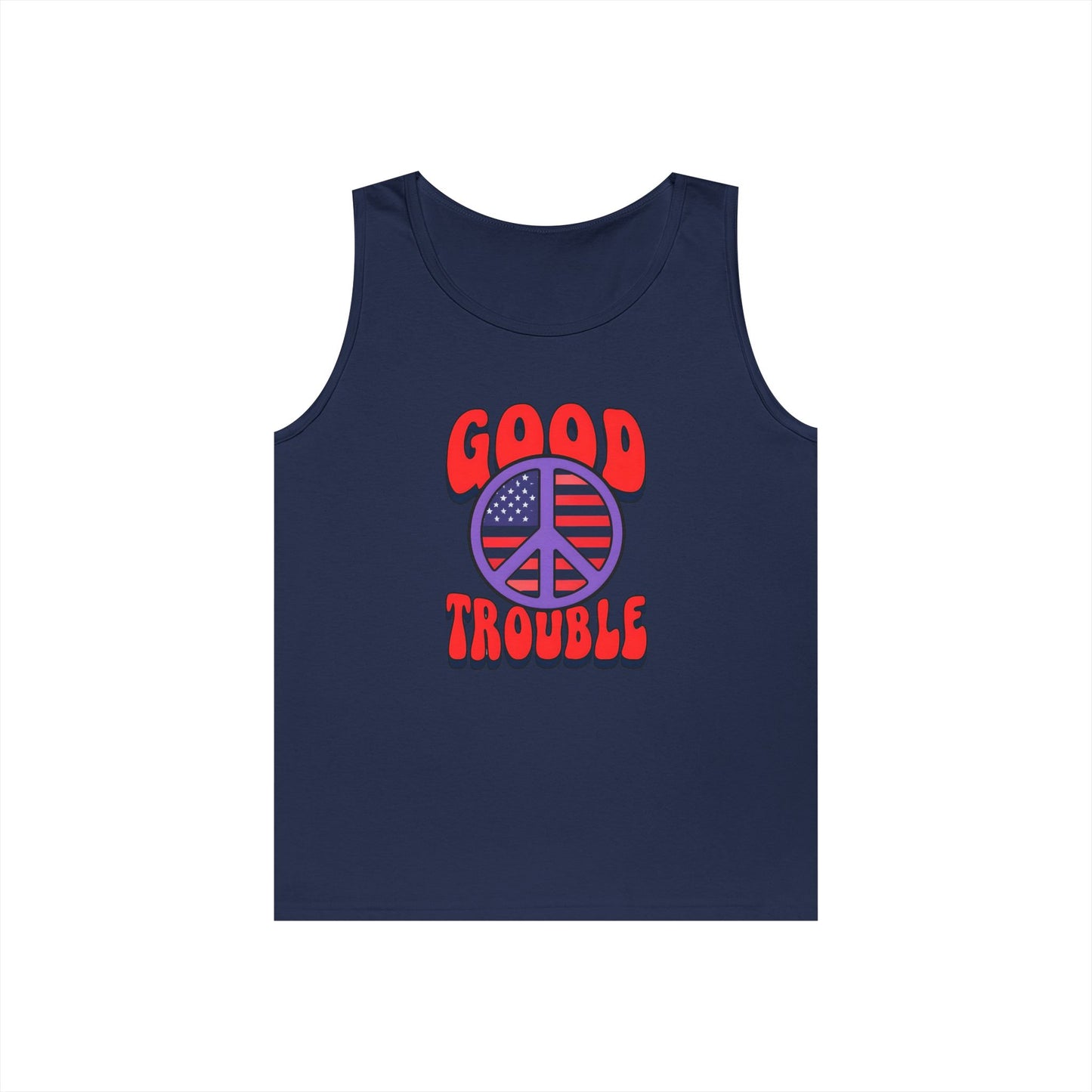 Patriotic Peace Tank Top - Unisex Heavy Cotton | Good Troubles Shirt for Summer, Beach, Travel, Festivals, BBQs