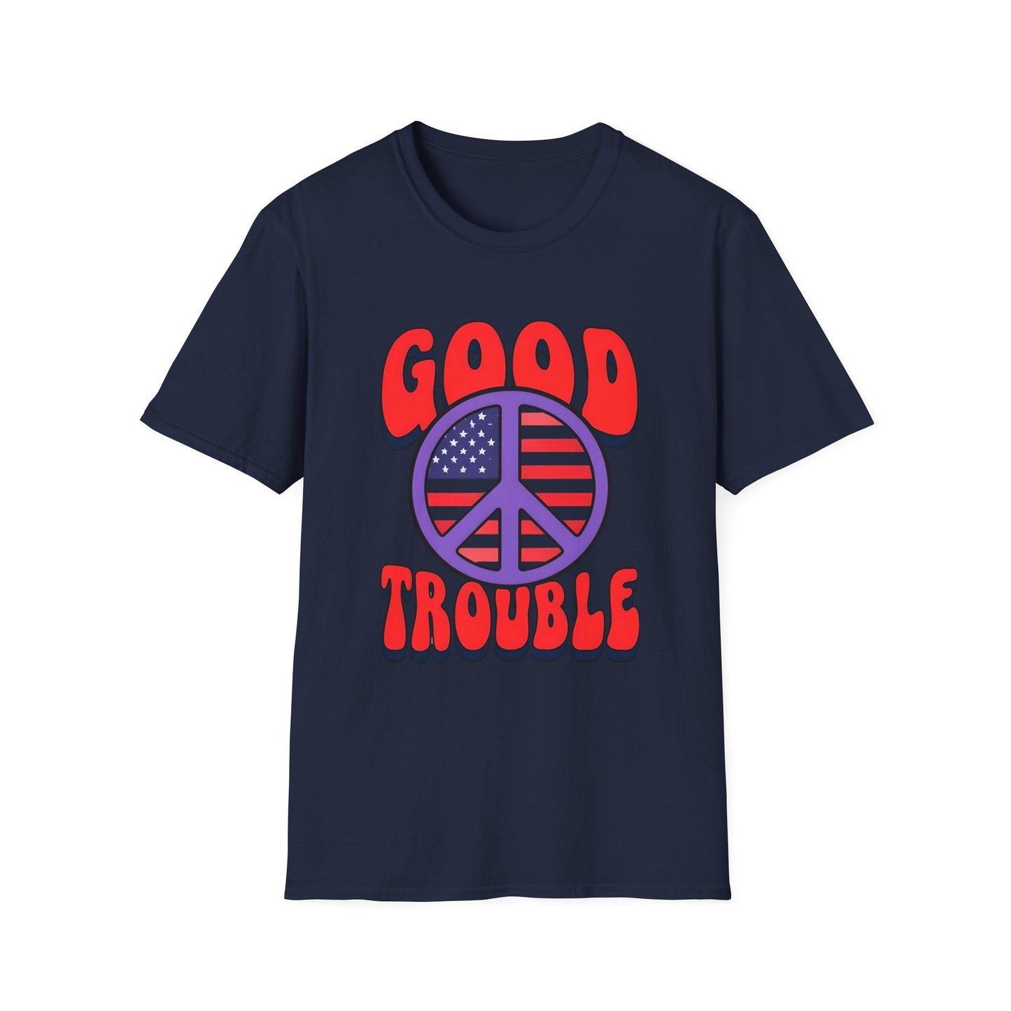 Peace & Good Trouble Unisex T-Shirt, Retro Graphic Tee, Casual Wear, Gift for Activists, July 4th Celebration Shirt