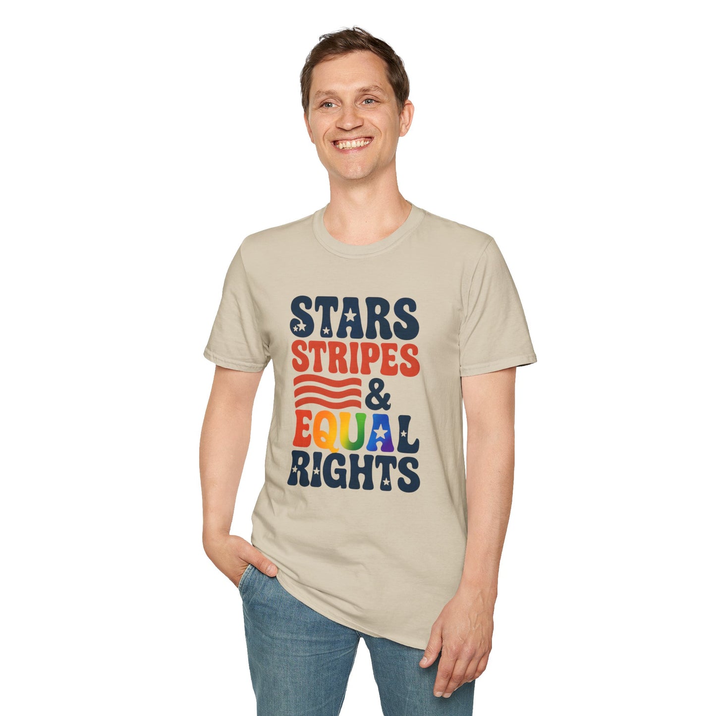 Stars Stripes and Equal Rights unisex tee, Casual protest Gift, LGBTQ tee, Unisex Softstyle Shirt,  Family Wear, gay rights