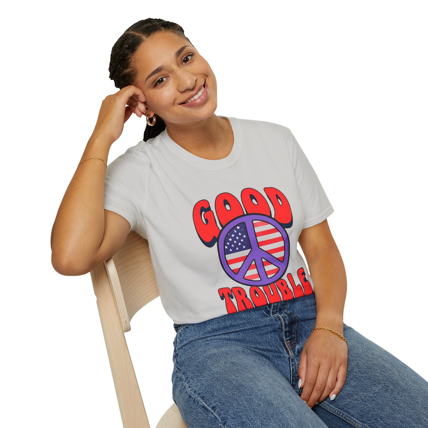 Peace & Good Trouble Unisex T-Shirt, Retro Graphic Tee, Casual Wear, Gift for Activists, July 4th Celebration Shirt