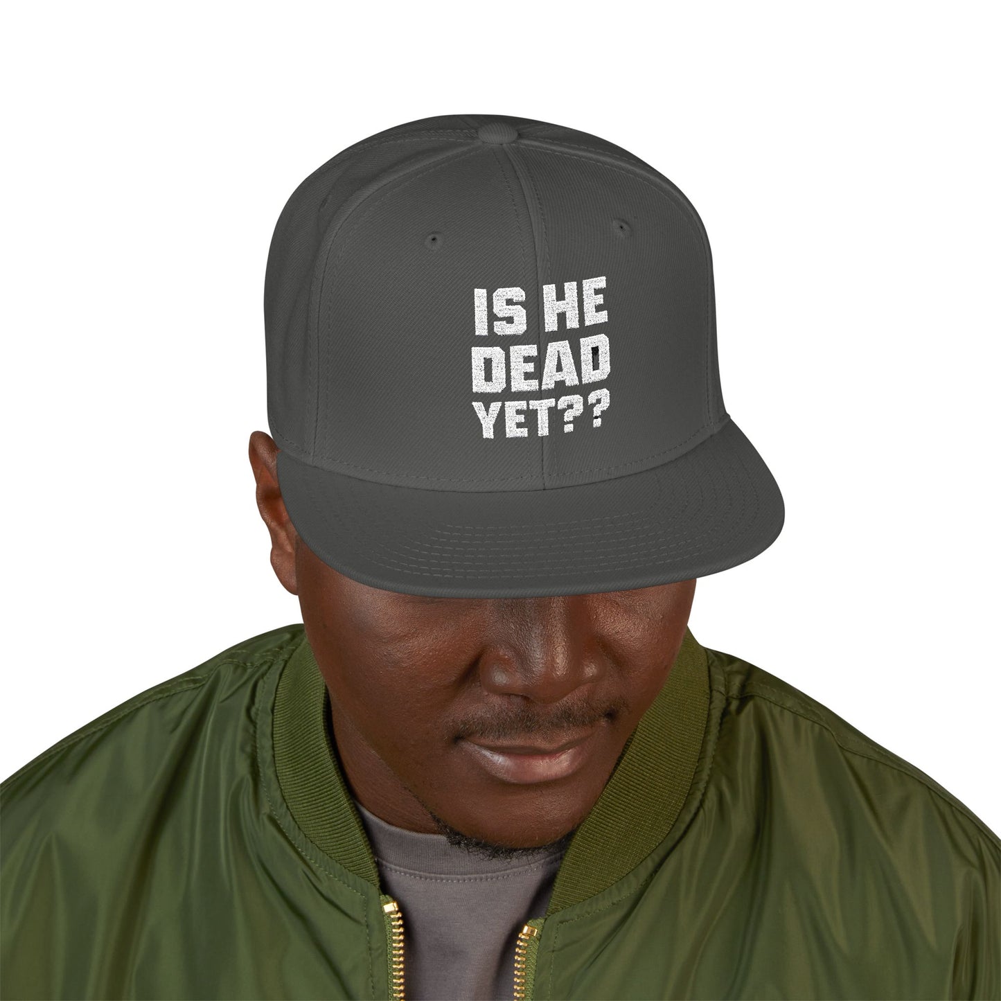 Is He Dead Yet?? Snapback Hat, Humorous Embroidered Cap, Casual Headwear for Friends, Party Accessory, Gift for Gamers