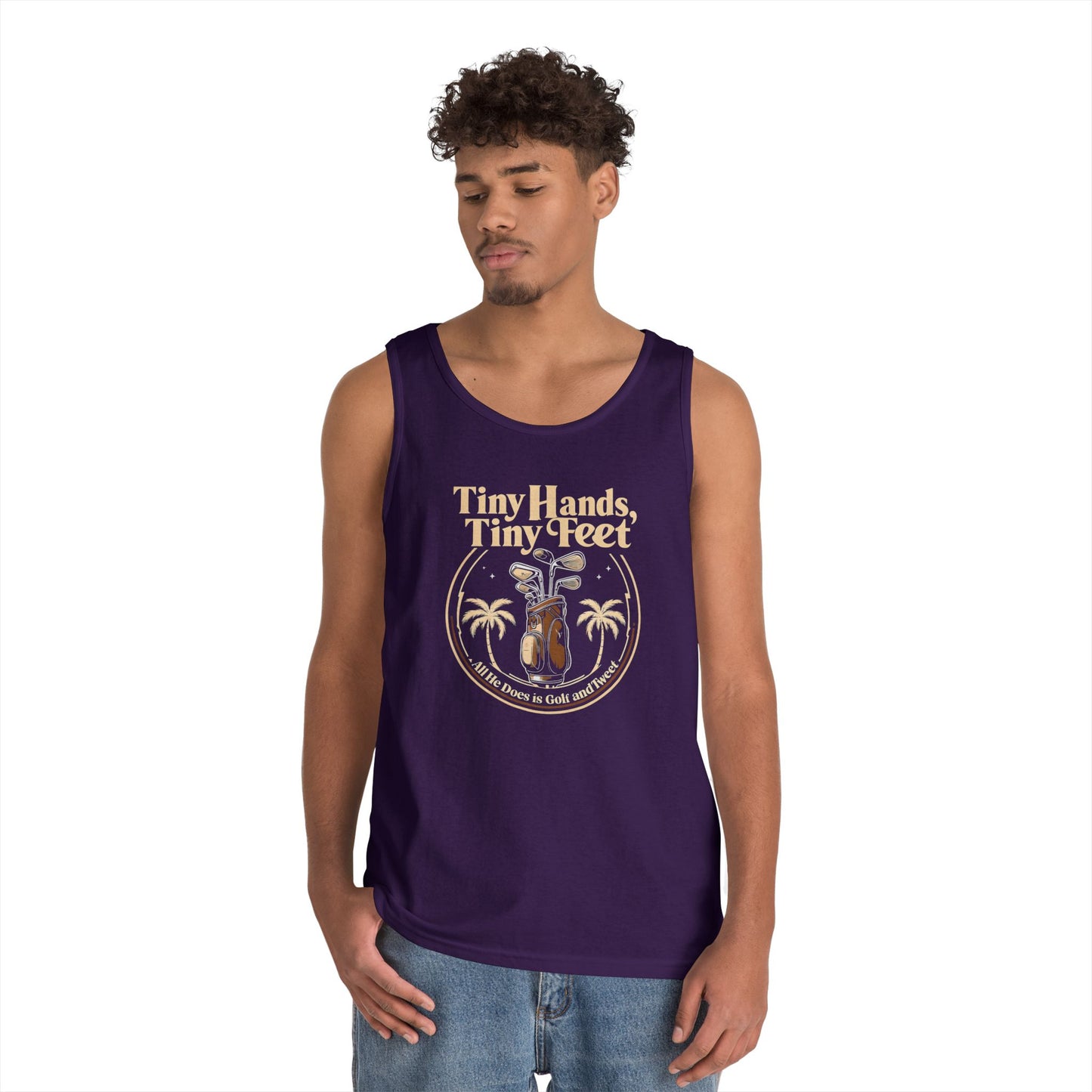 Tiny Hands Tiny Feet - All He Does is Golf and Tweet, unisex tank top, anti trump unisex tank top, protest Tank top, unisex fit