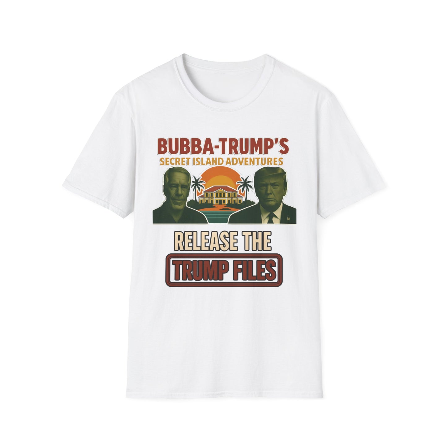 "Bubba-Trump's Secret Island Adventures: Release the Trump Files" Retro Political Tee, release ALL the Files - Un-Redacted!