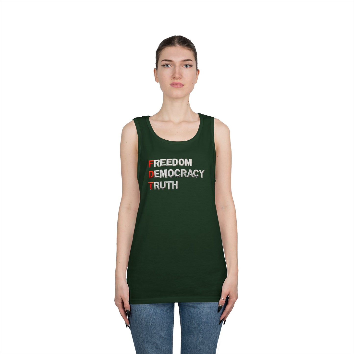 Freedom Democracy Truth FDT Unisex Heavy Cotton Tank Top - Freedom Democracy Truth Tee, Gift for Activists, Copyleft [...]